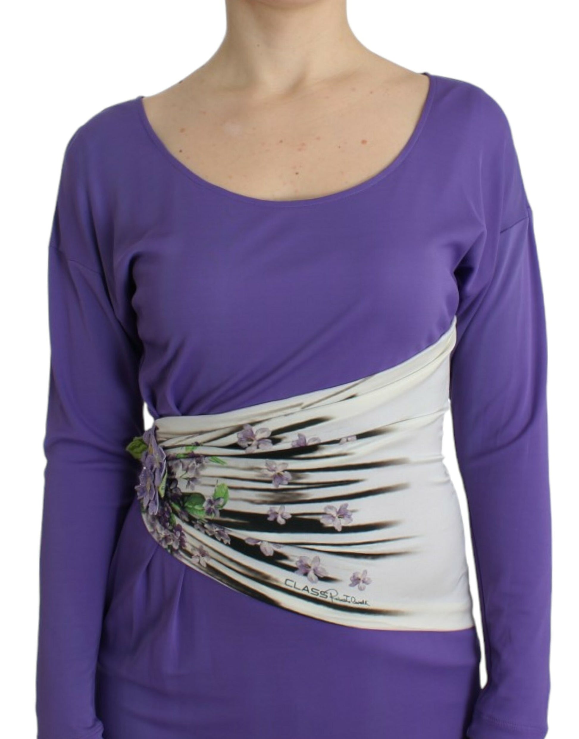 Elegant Purple Floral Jersey Dress - SEHABRANDS