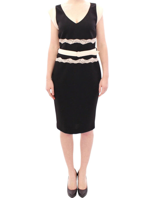 Elegant Sheath Lace Dress in Black and Beige - SEHABRANDS