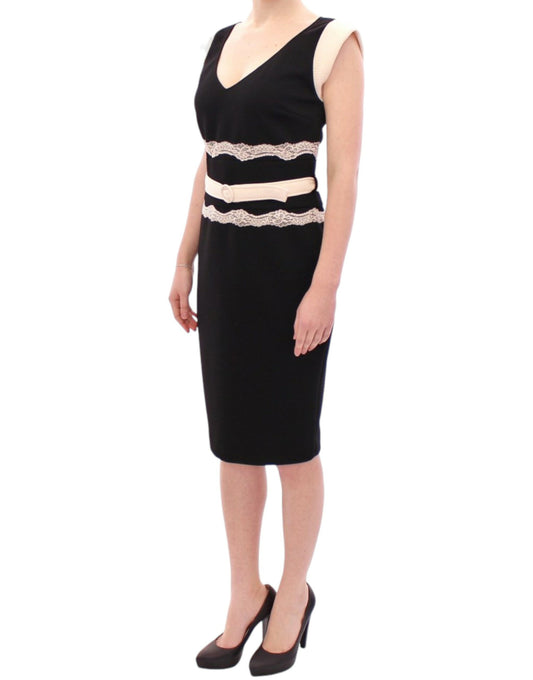 Elegant Sheath Lace Dress in Black and Beige - SEHABRANDS