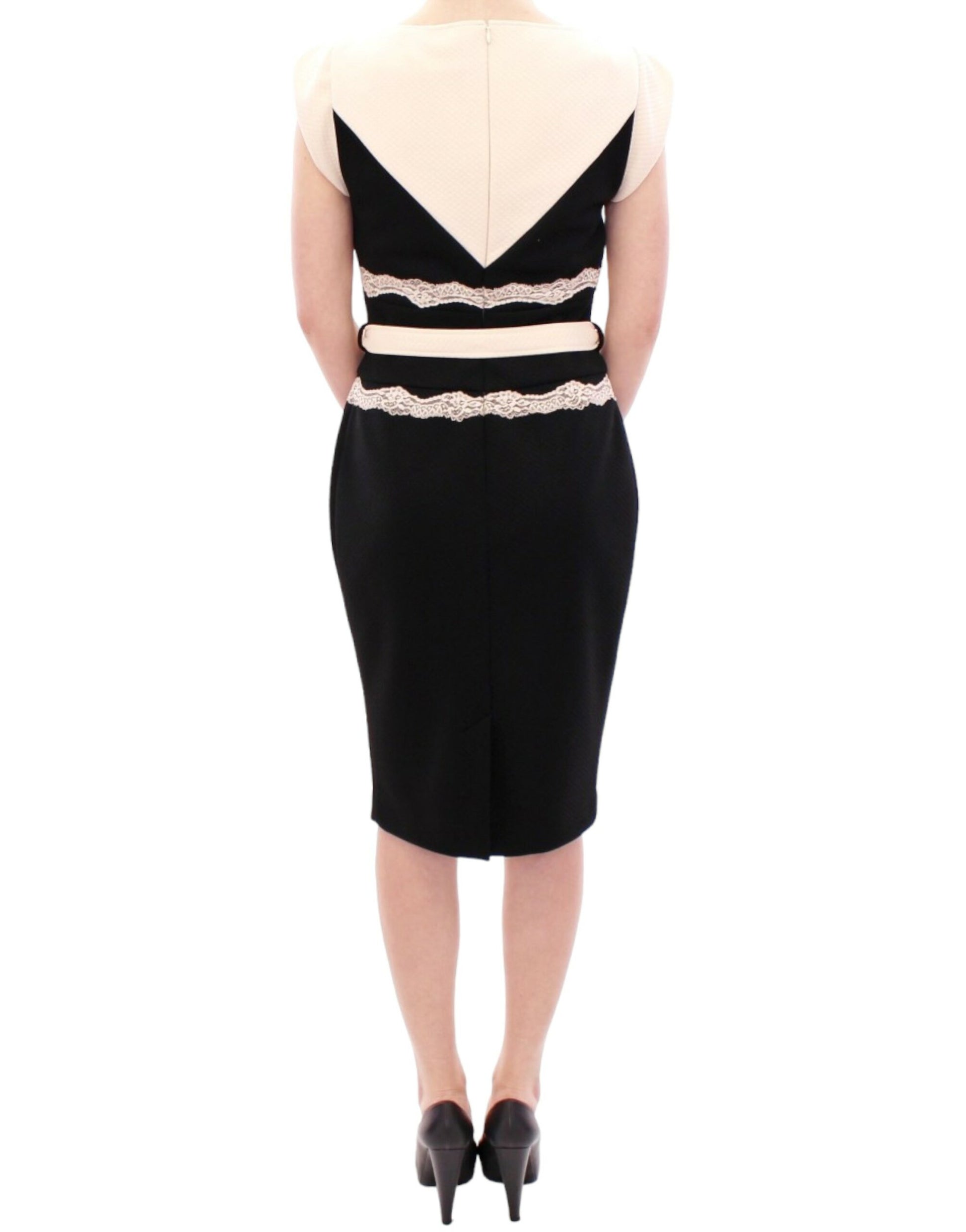 Elegant Sheath Lace Dress in Black and Beige - SEHABRANDS