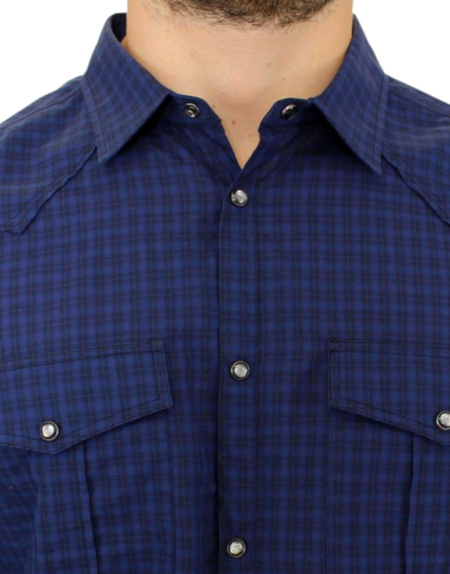 Chic Blue Checkered Casual Cotton Shirt - SEHABRANDS