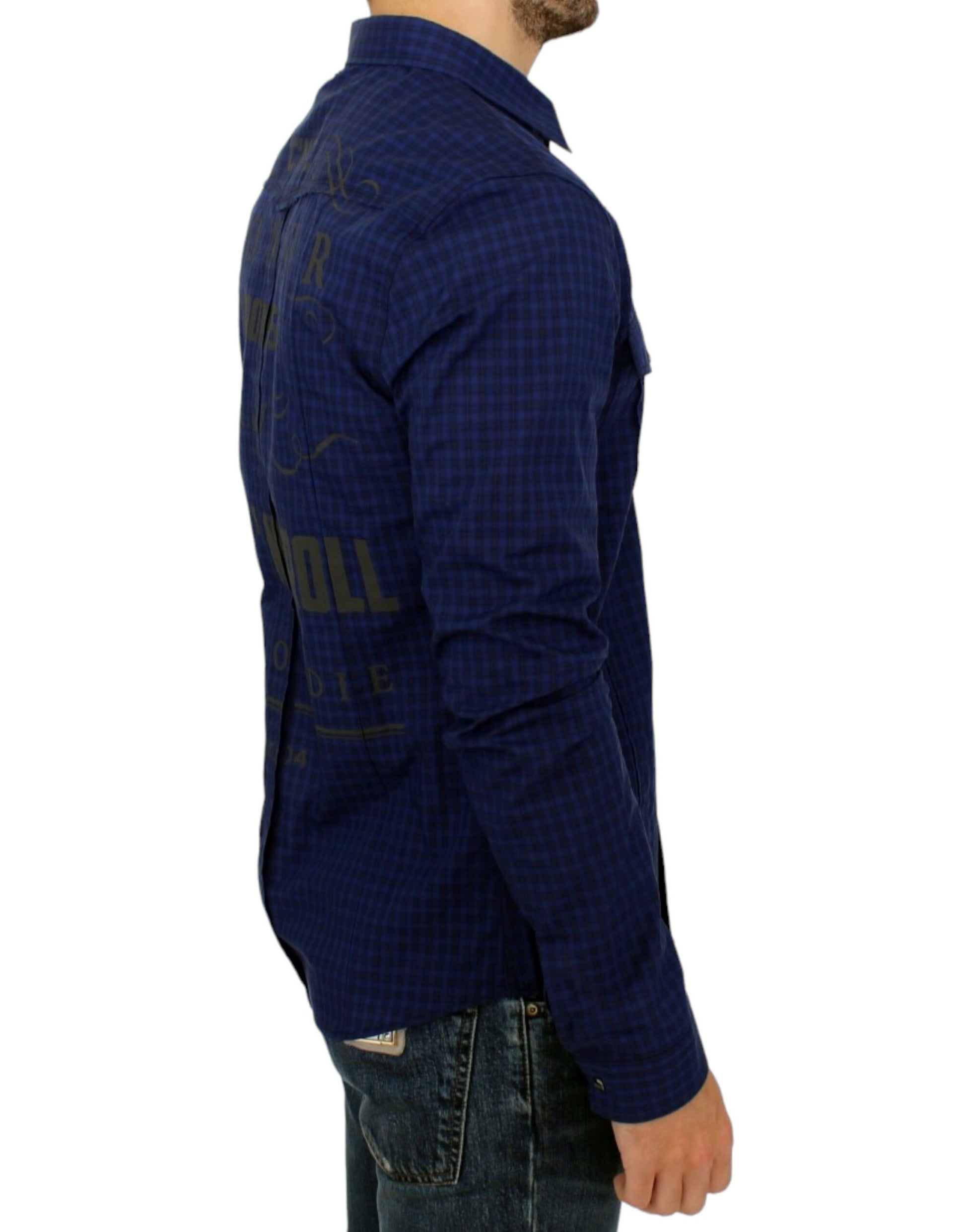 Chic Blue Checkered Casual Cotton Shirt - SEHABRANDS