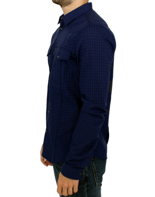 Chic Blue Checkered Casual Cotton Shirt - SEHABRANDS