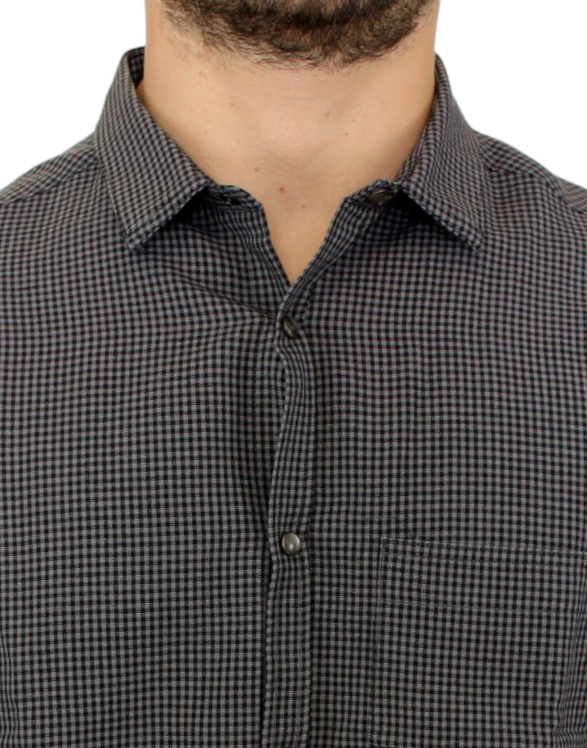 Chic Gray Checked Casual Linen Blend Shirt - SEHABRANDS