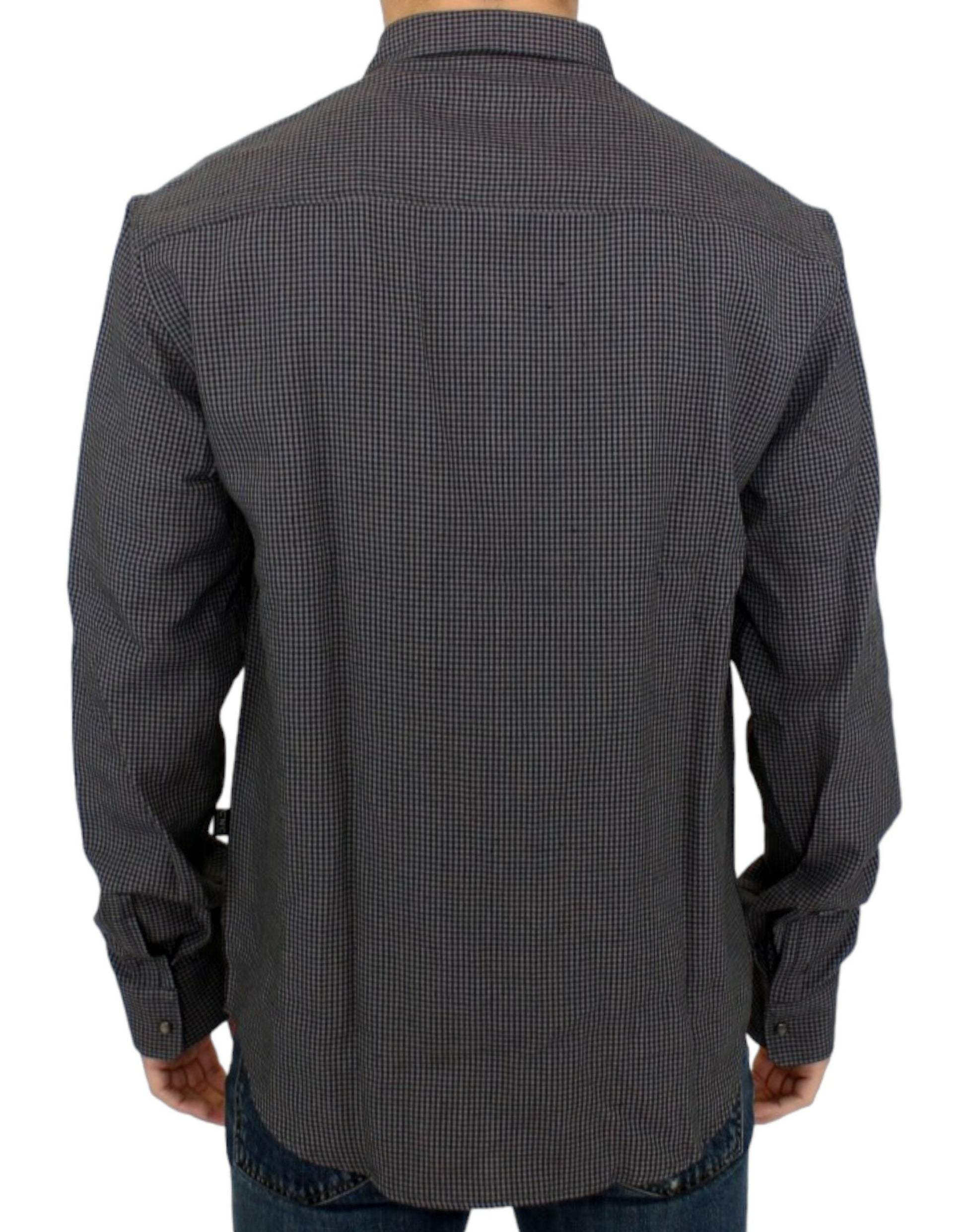 Chic Gray Checked Casual Linen Blend Shirt - SEHABRANDS