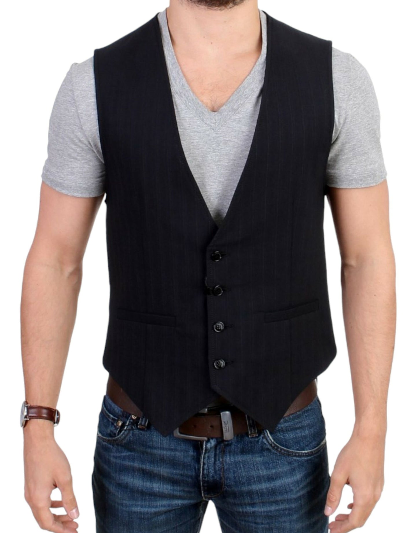 Elegant Striped Casual Vest - Cotton Blend - SEHABRANDS