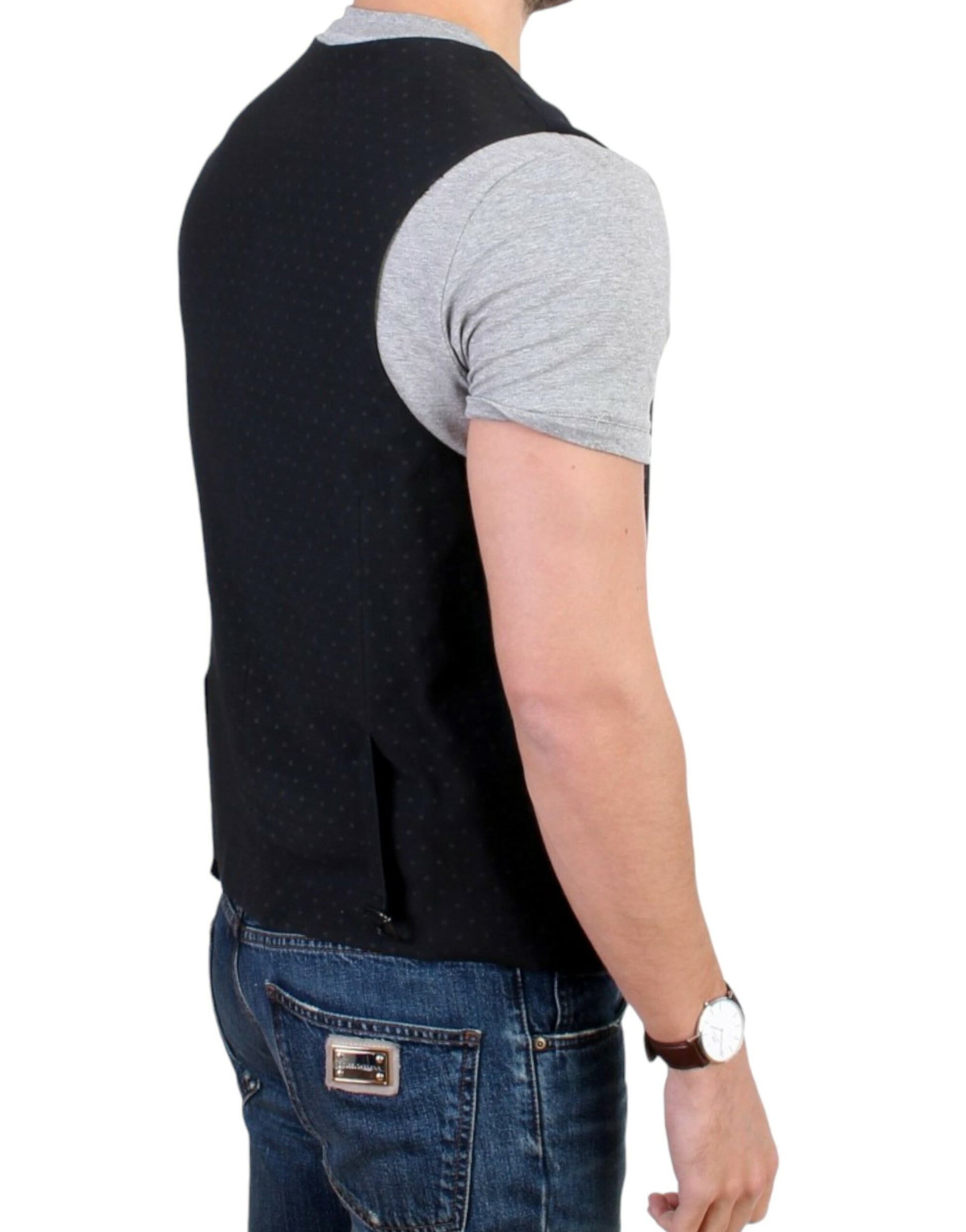 Elegant Black Wool Blend Casual Vest - SEHABRANDS