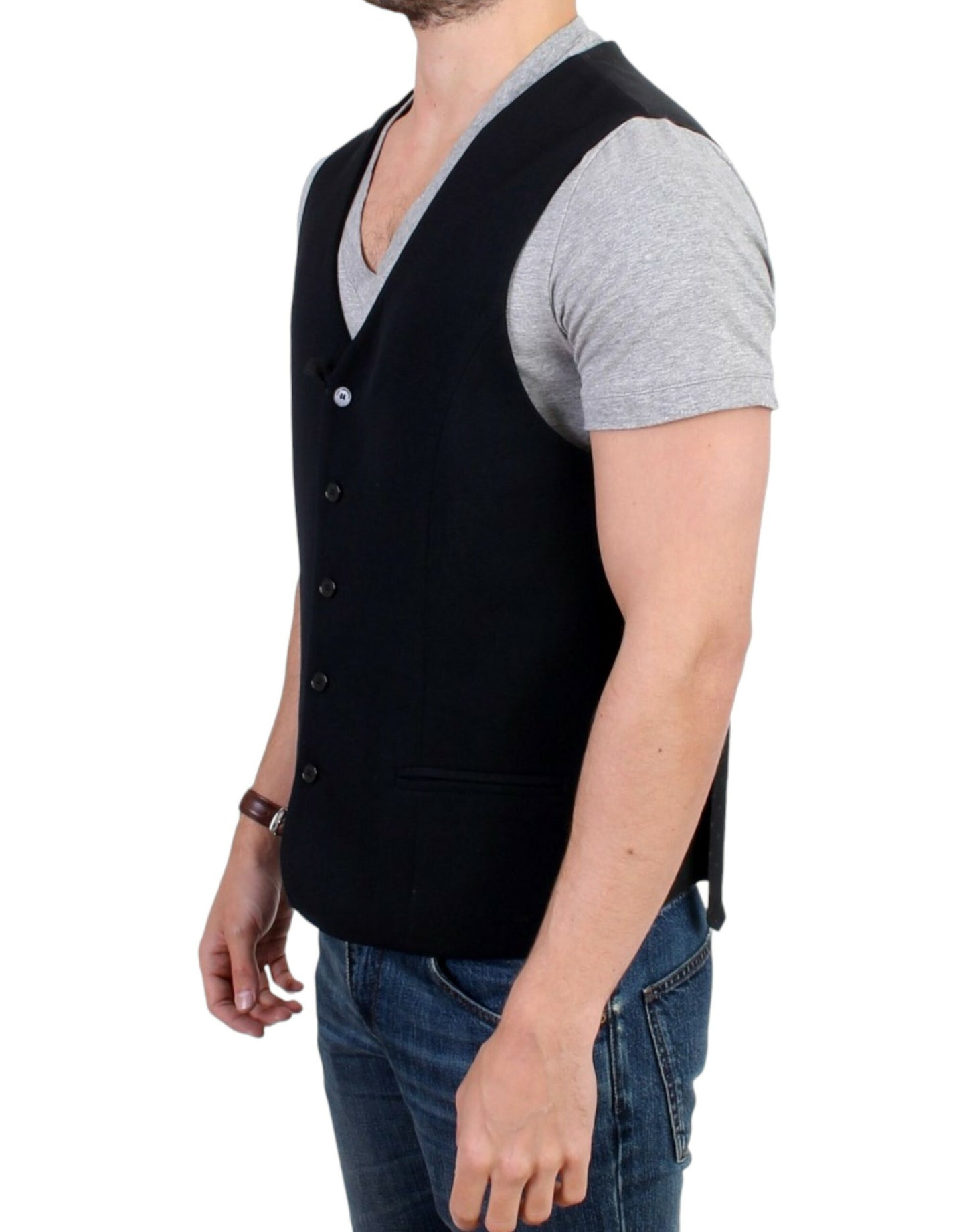 Elegant Black Wool Blend Casual Vest - SEHABRANDS