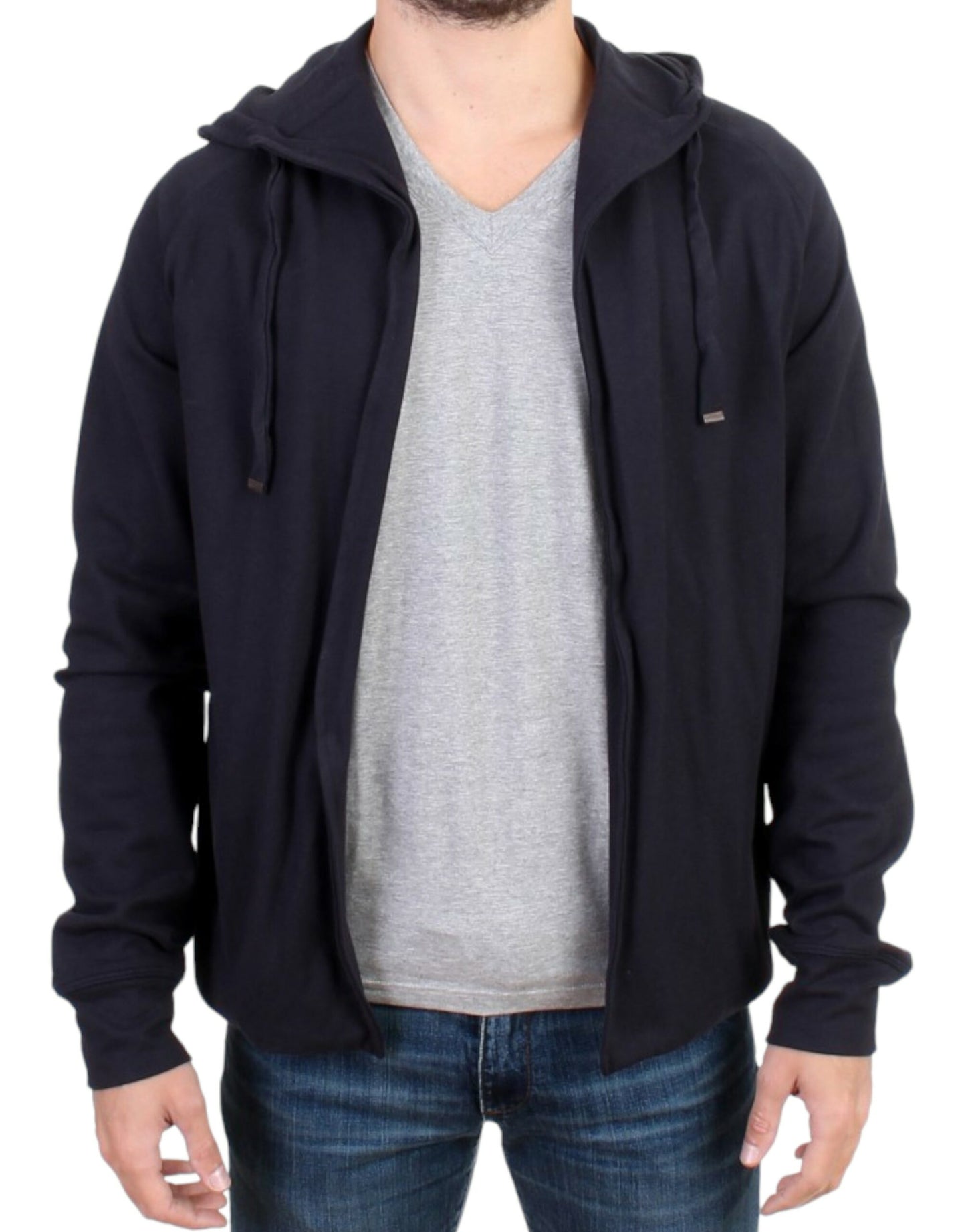 Elegant Blue Hooded Cotton Sweater - SEHABRANDS