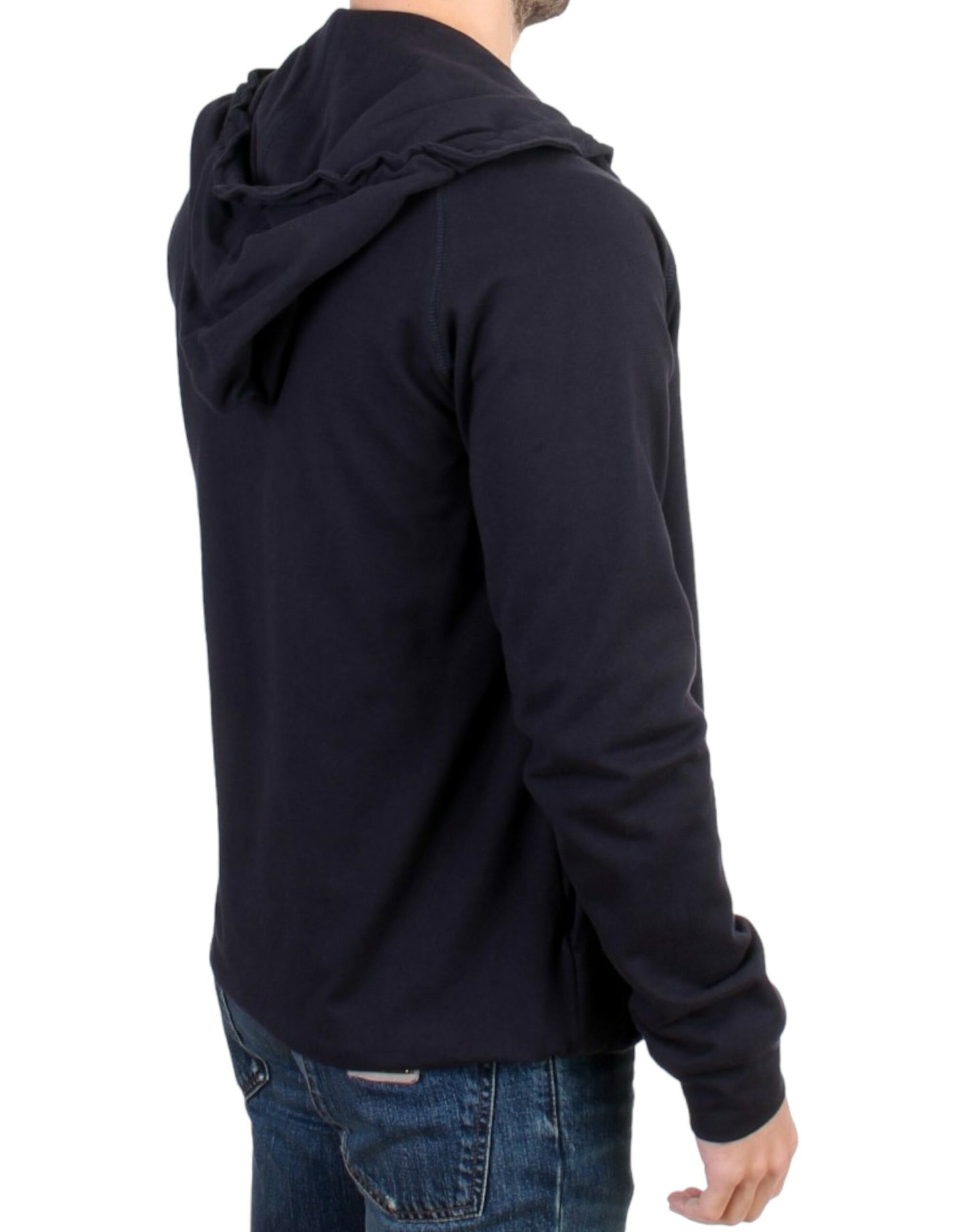 Elegant Blue Hooded Cotton Sweater - SEHABRANDS