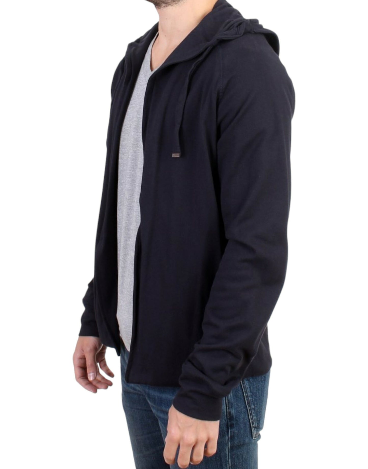 Elegant Blue Hooded Cotton Sweater - SEHABRANDS