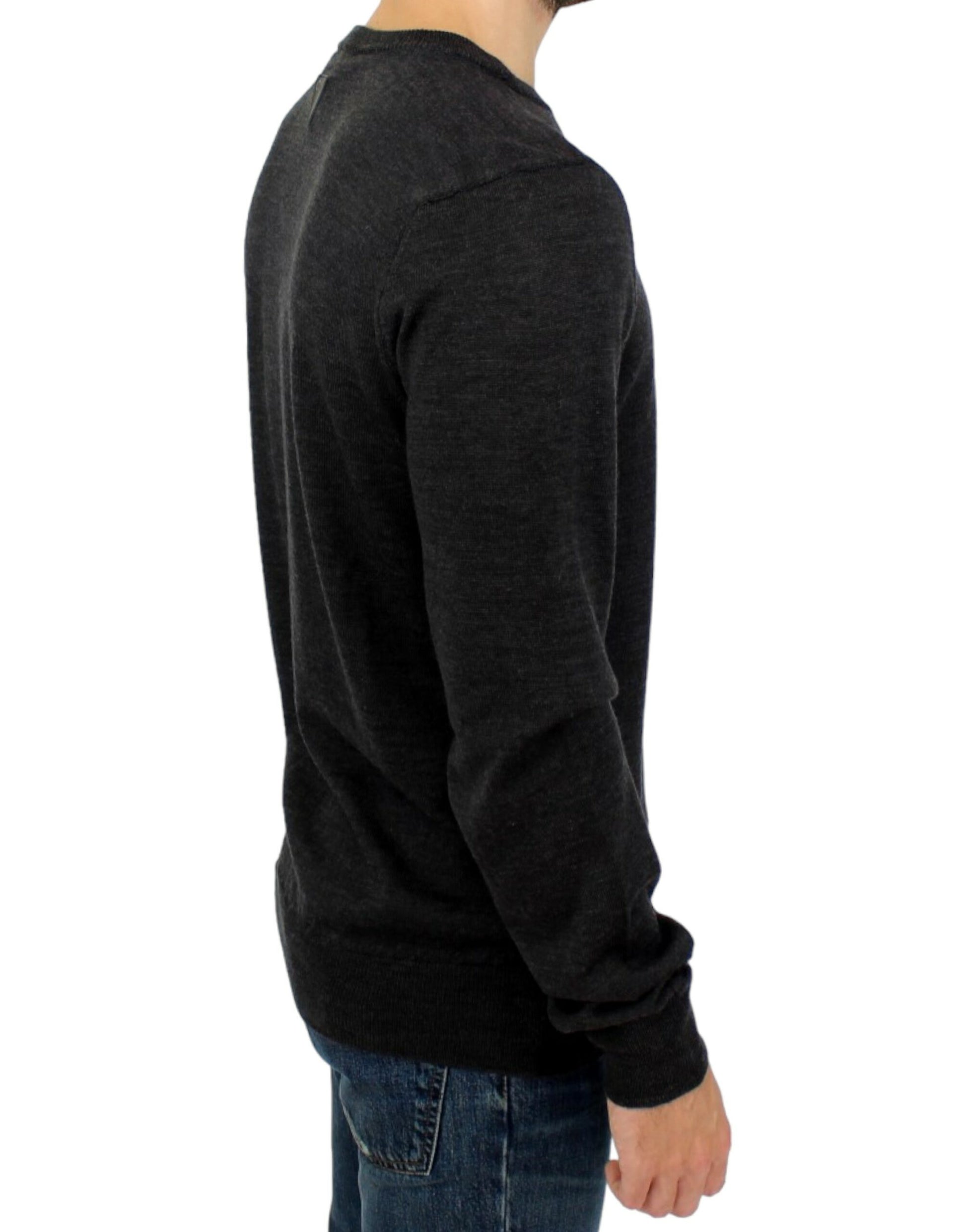 Elegant Gray Crewneck Sweater Pullover - SEHABRANDS