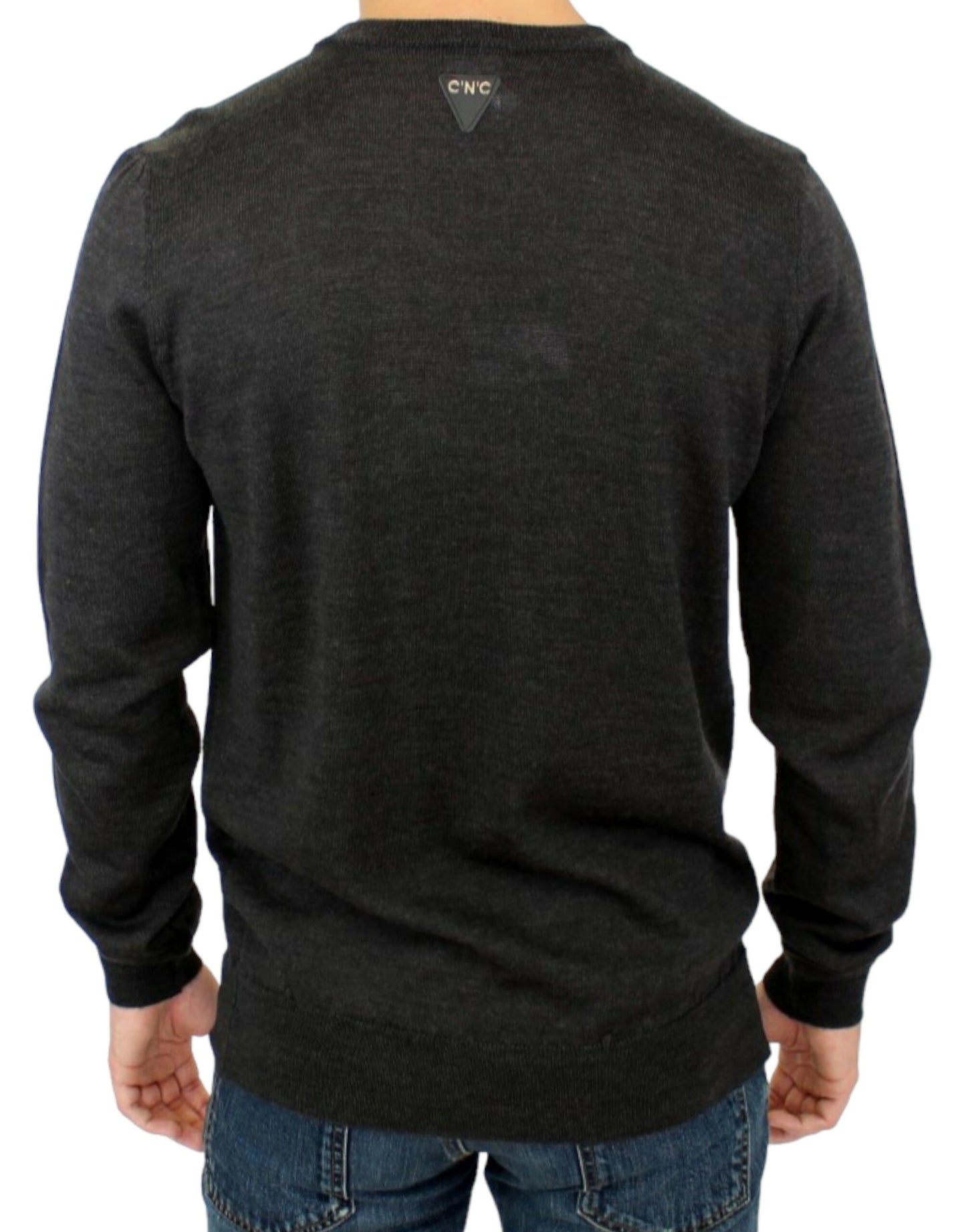 Elegant Gray Crewneck Sweater Pullover - SEHABRANDS