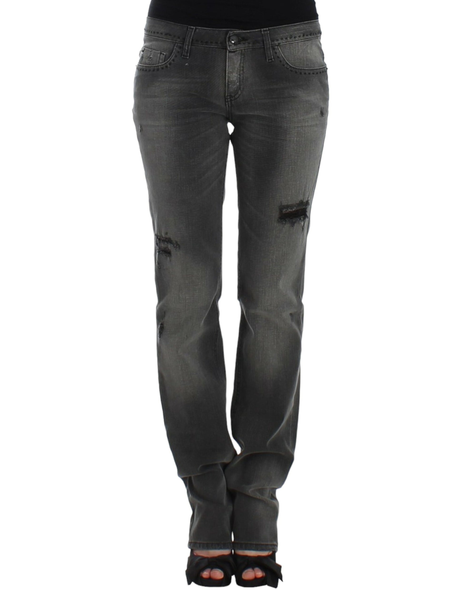 Chic Gray Straight Leg Denim Delight - SEHABRANDS