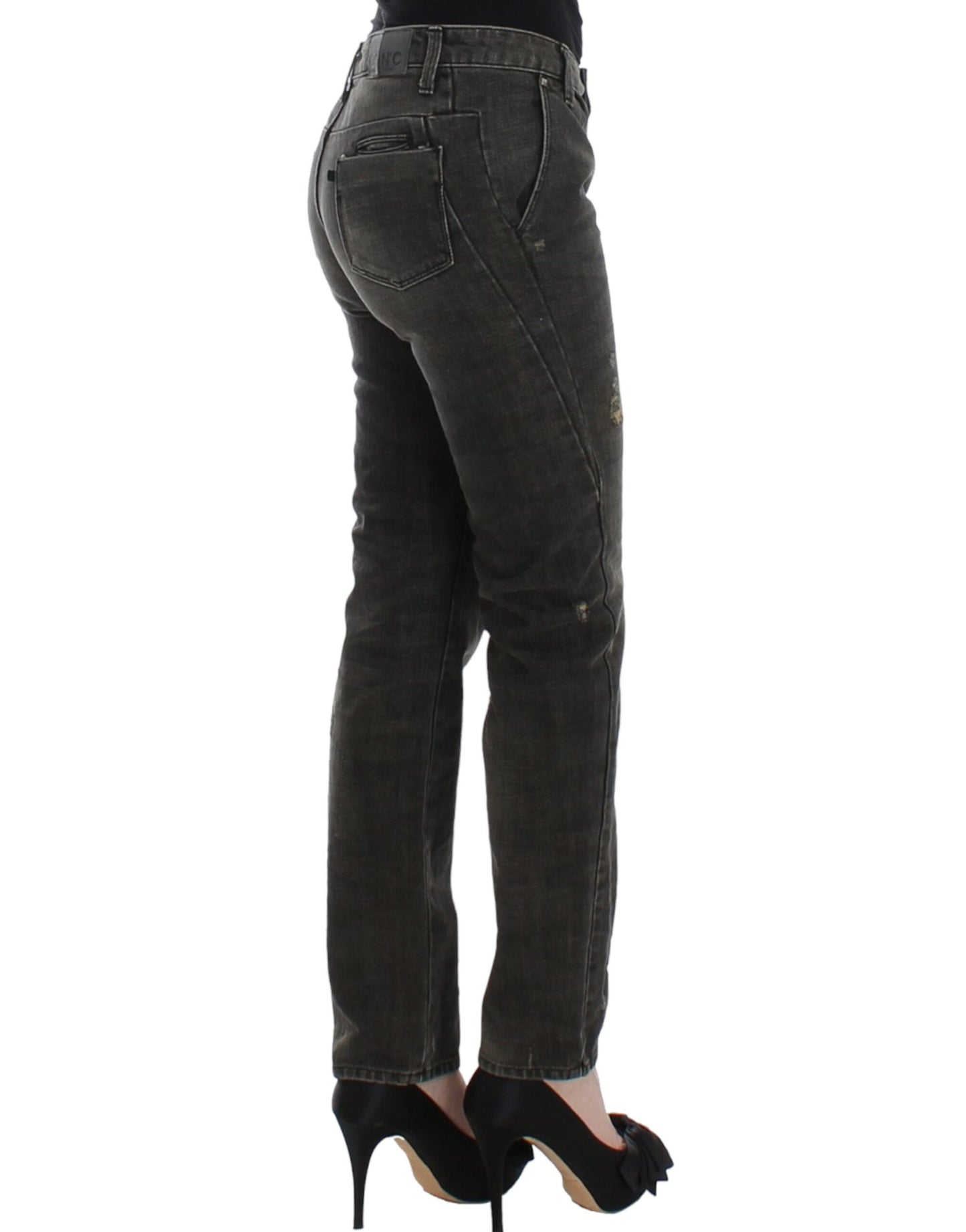 Sleek Gray Straight Leg Distressed Jeans - SEHABRANDS