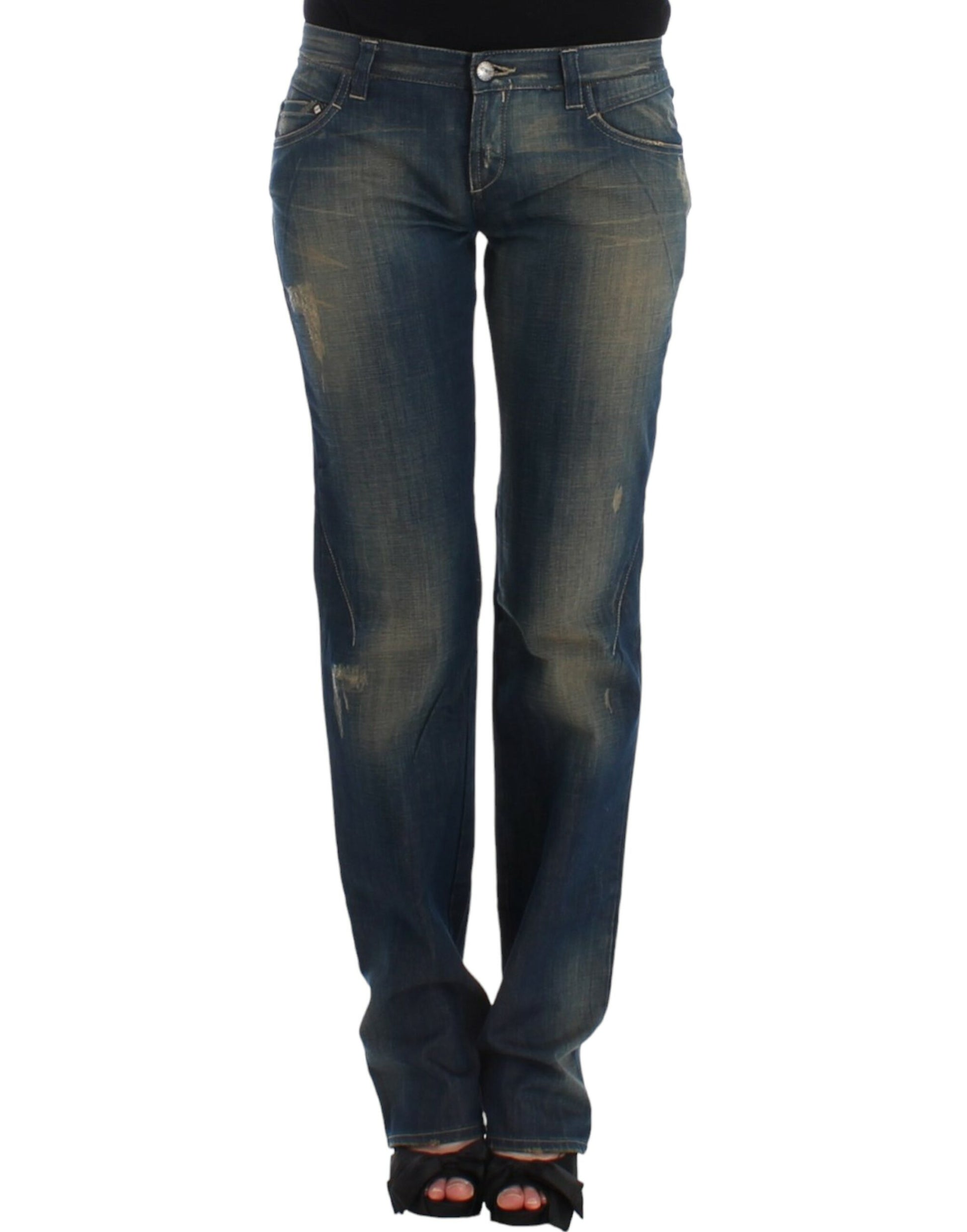 Chic Straight Leg Blue Denim Jeans - SEHABRANDS