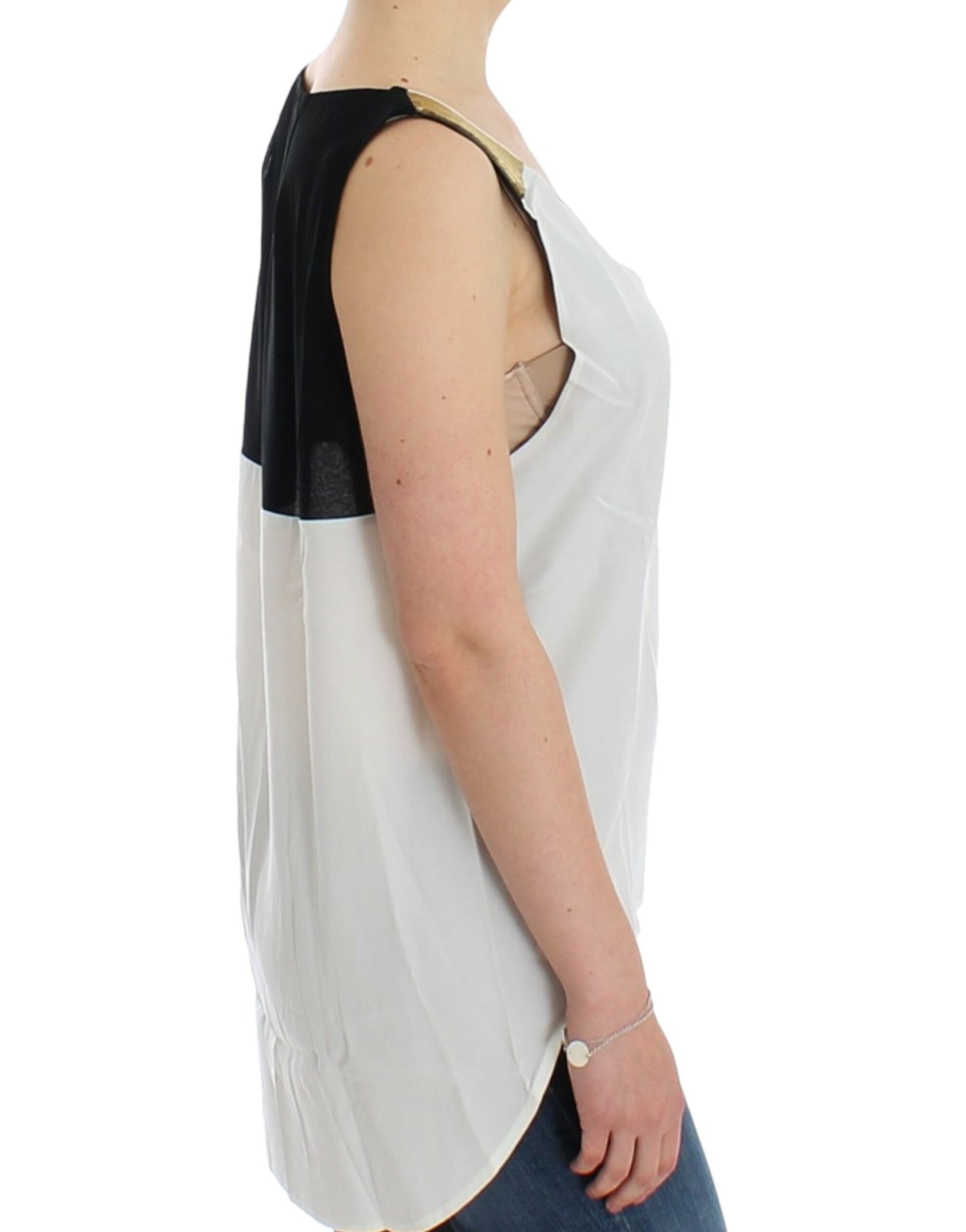 Elegant Monochrome Sleeveless Top with Gold Accents - SEHABRANDS