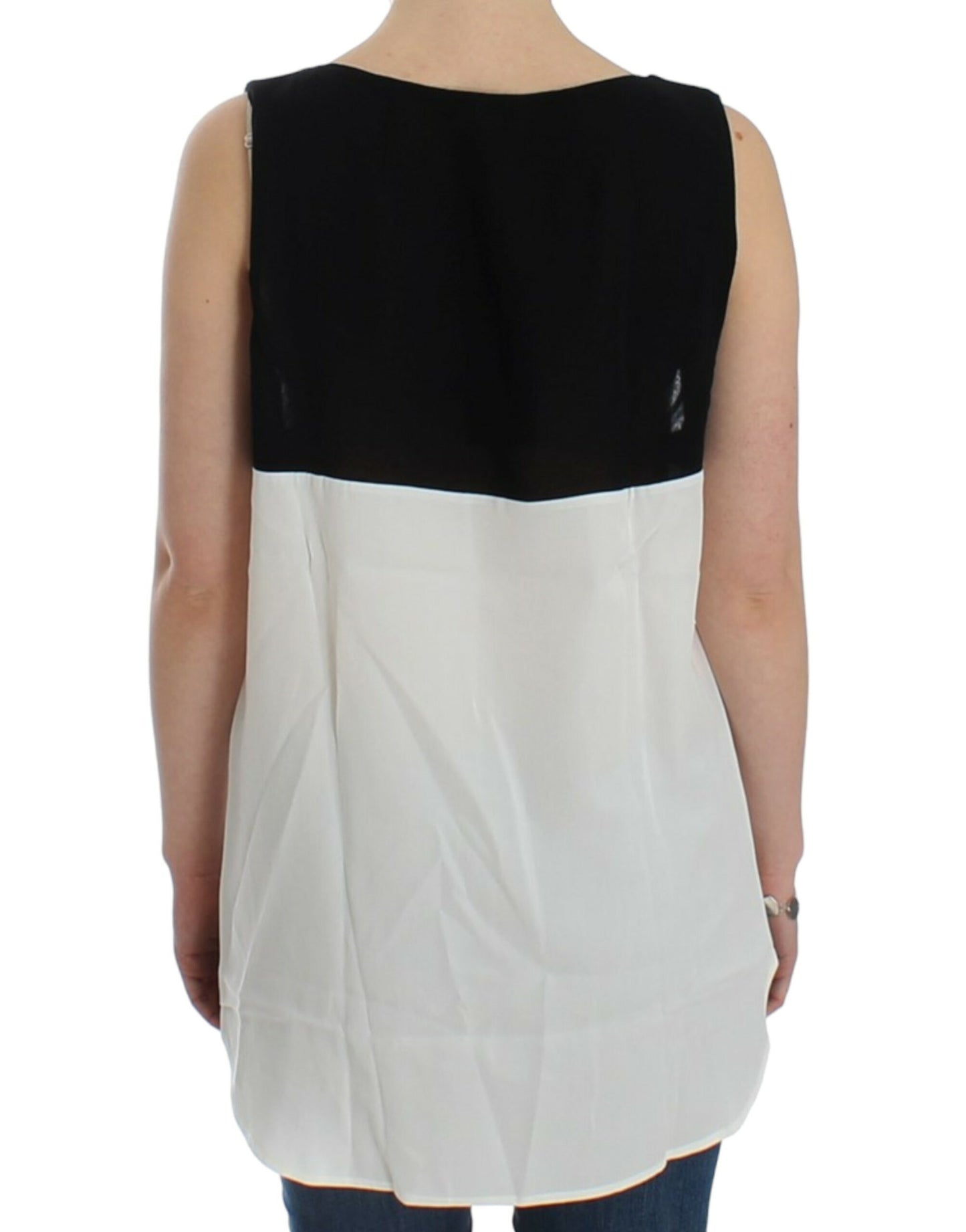 Elegant Monochrome Sleeveless Top with Gold Accents - SEHABRANDS