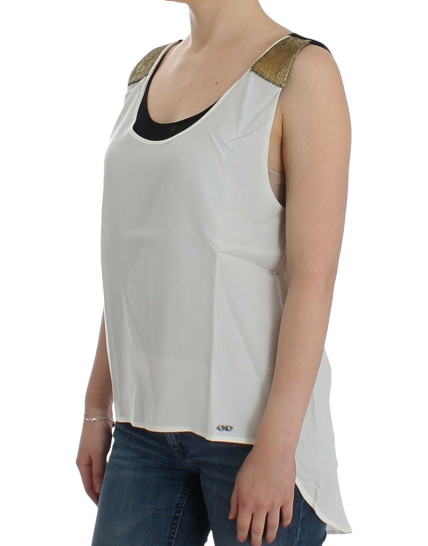 Elegant Monochrome Sleeveless Top with Gold Accents - SEHABRANDS