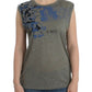 Chic Sleeveless Gray Top with Blue Detailing - SEHABRANDS