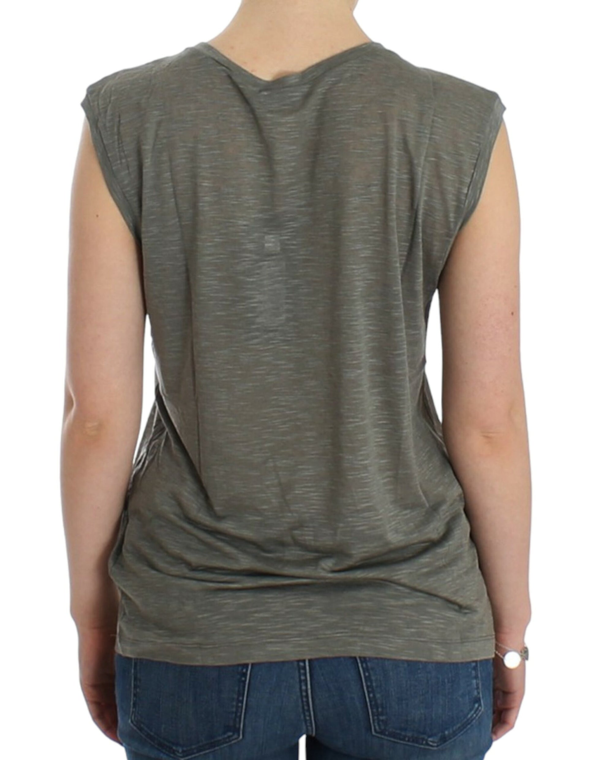 Chic Sleeveless Gray Top with Blue Detailing - SEHABRANDS