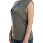 Chic Sleeveless Gray Top with Blue Detailing - SEHABRANDS