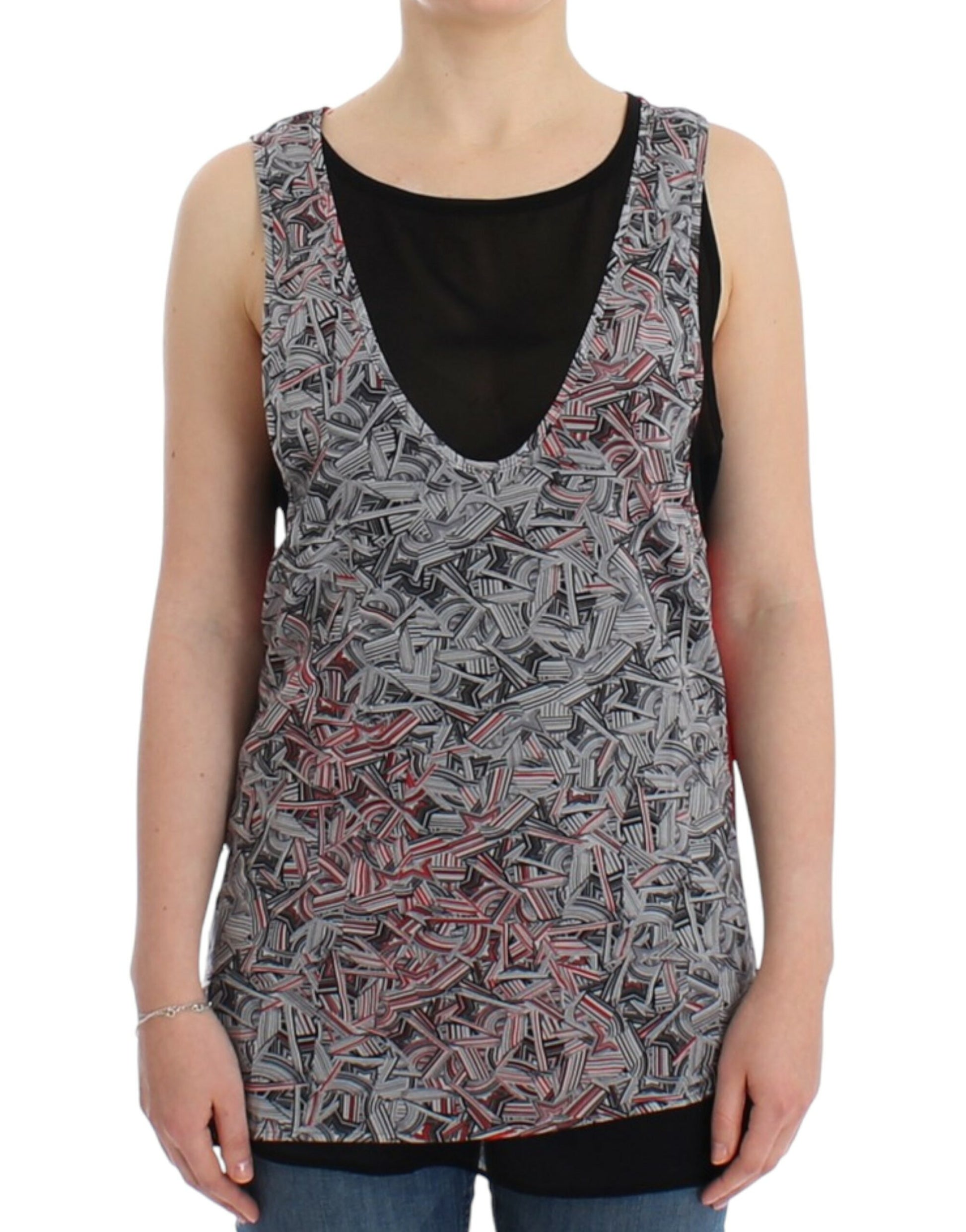 Elegant Sleeveless Black & Red Top - SEHABRANDS