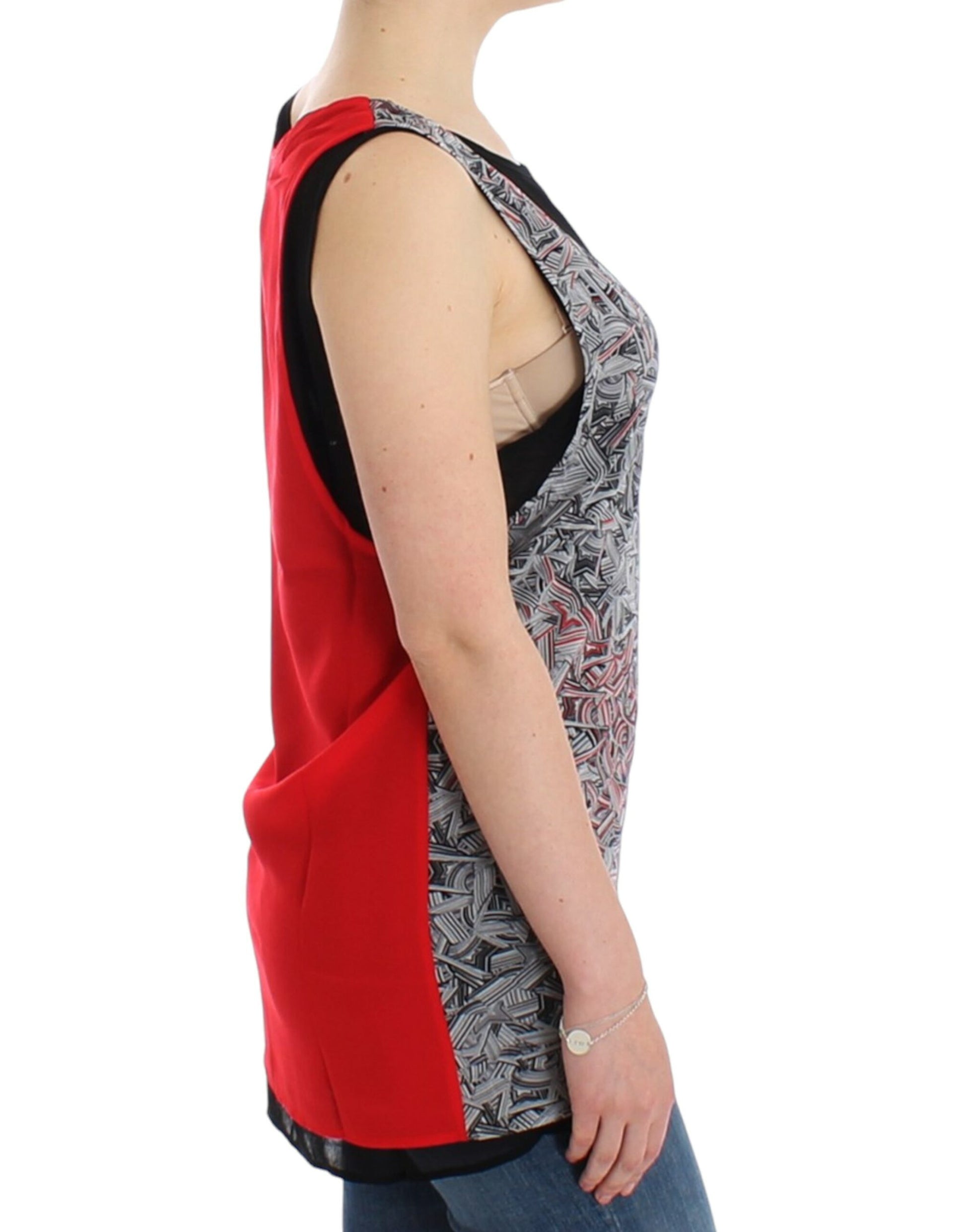 Elegant Sleeveless Black & Red Top - SEHABRANDS