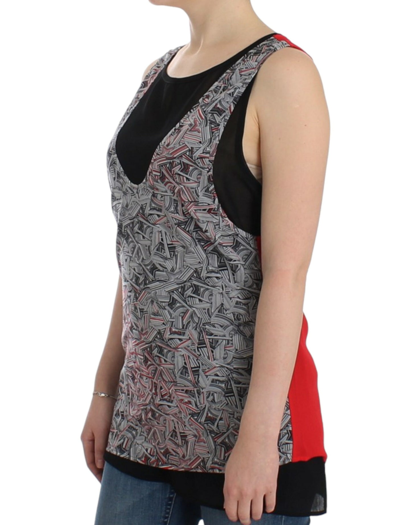 Elegant Sleeveless Black & Red Top - SEHABRANDS