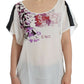 Chic White V-Neck Motive Print Tee - SEHABRANDS