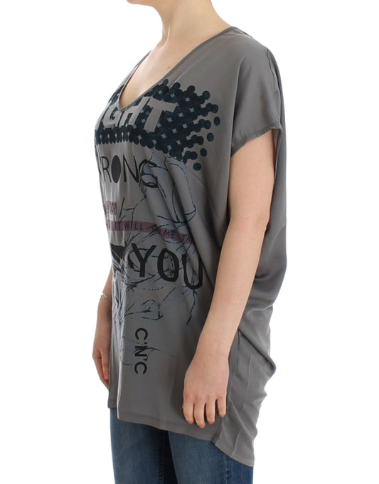 Elegant V-Neck Tunic with Motive Print - SEHABRANDS