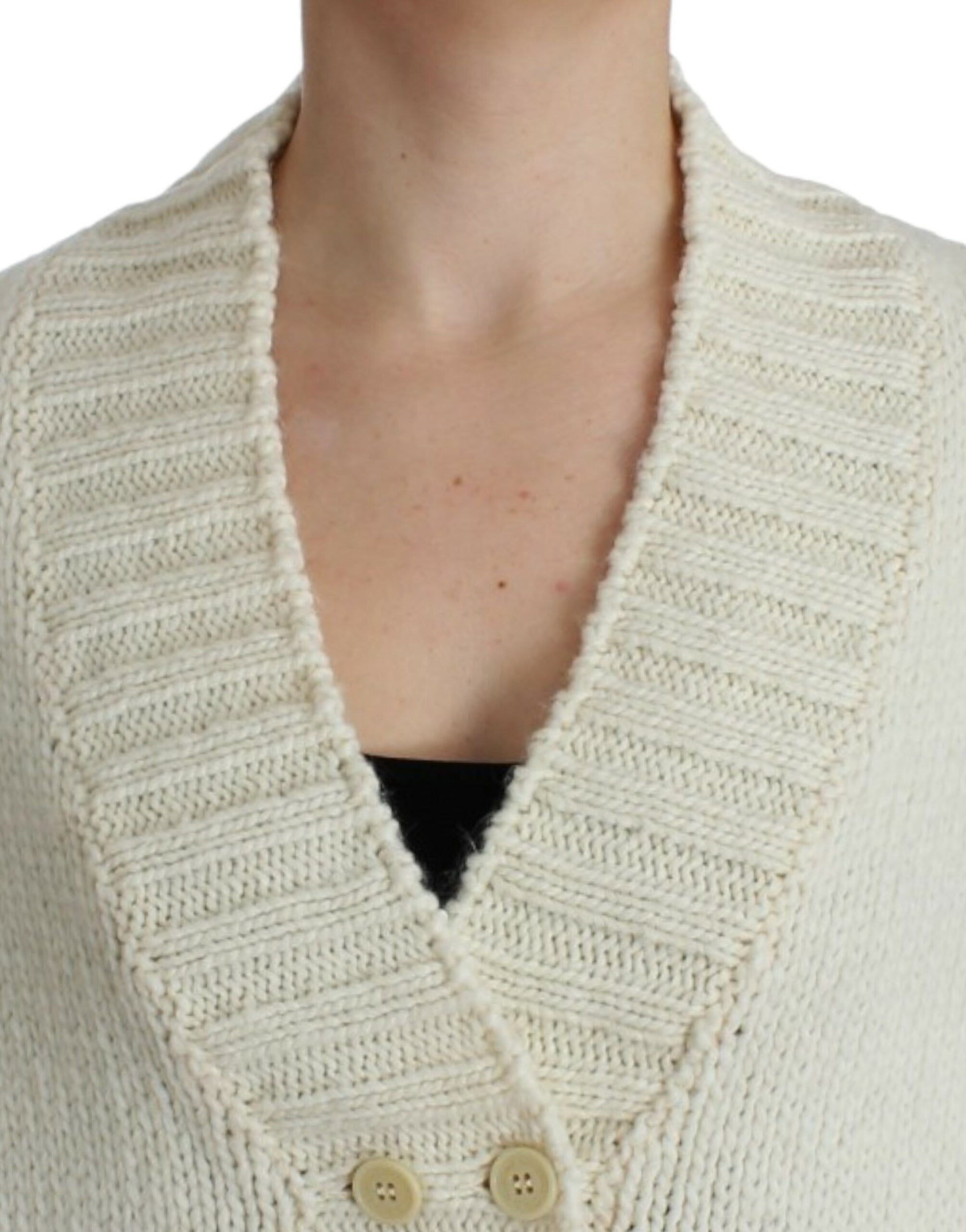 Elegant White Knitted Cape-Cardigan Hybrid - SEHABRANDS