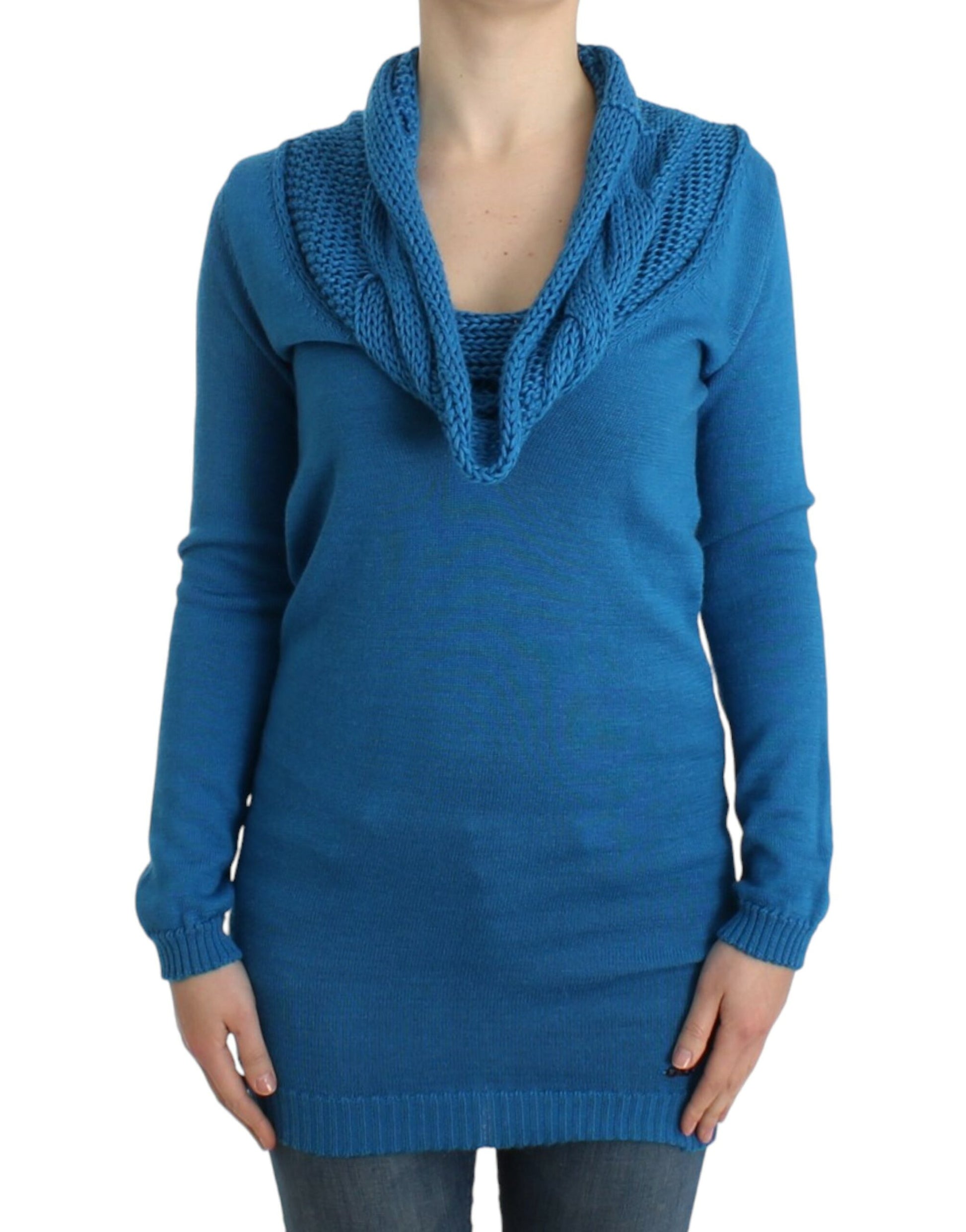 Chic Blue Scoop Neck Knit Sweater - SEHABRANDS