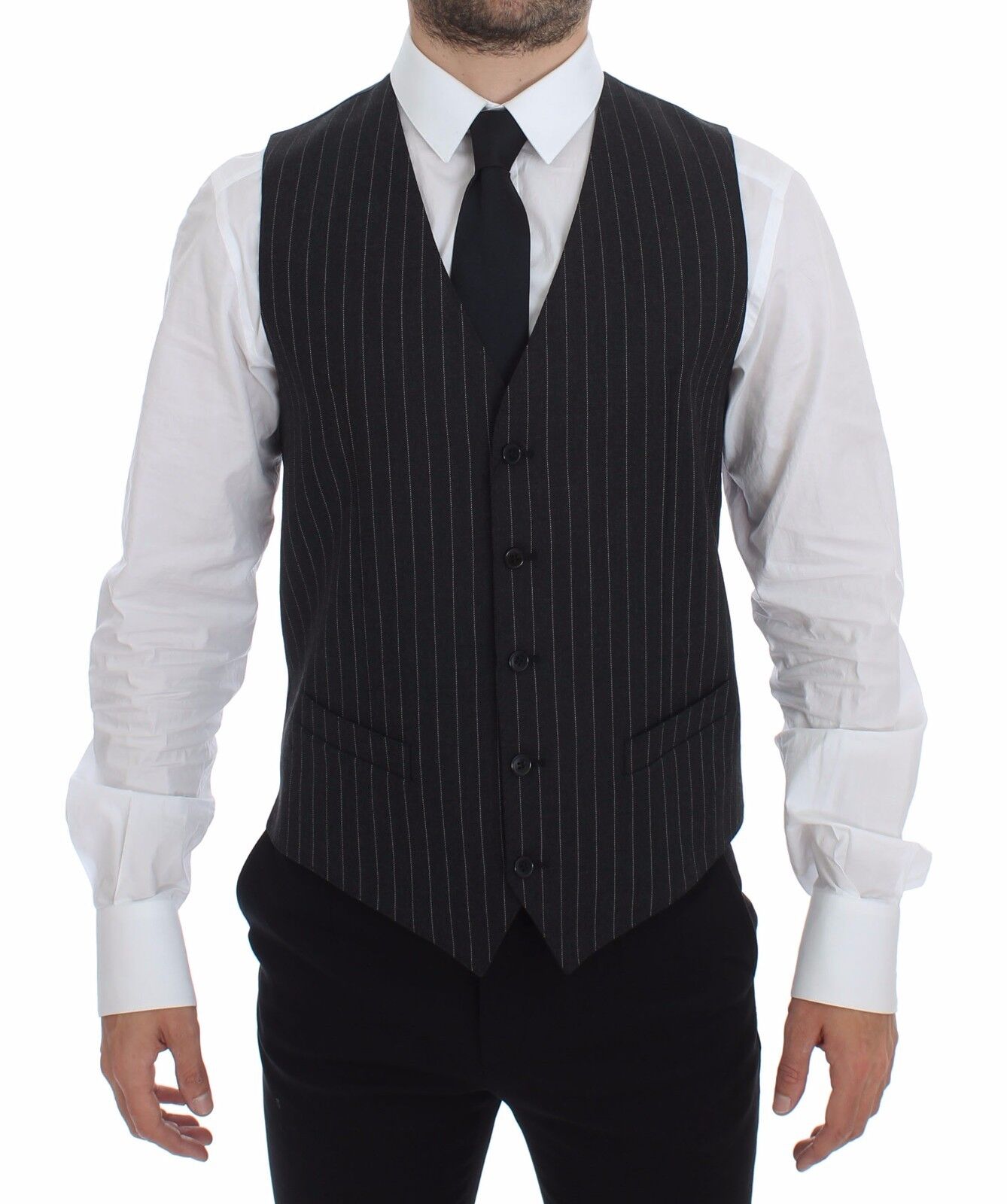 Dolce & Gabbana Elegant Gray Striped Dress Vest