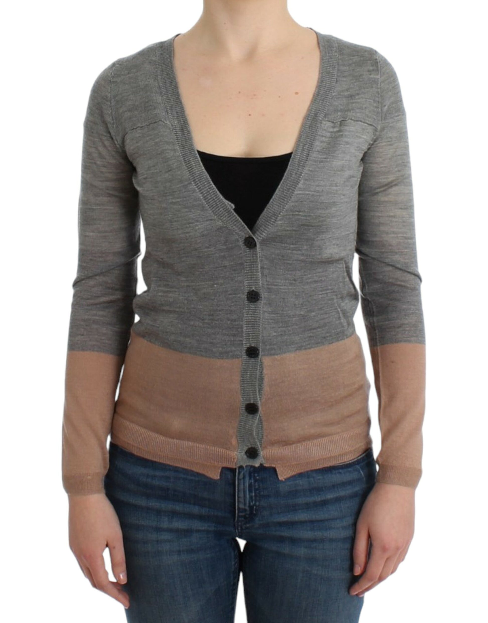 Elegant Gray Acrylic & Wool Cardigan - SEHABRANDS