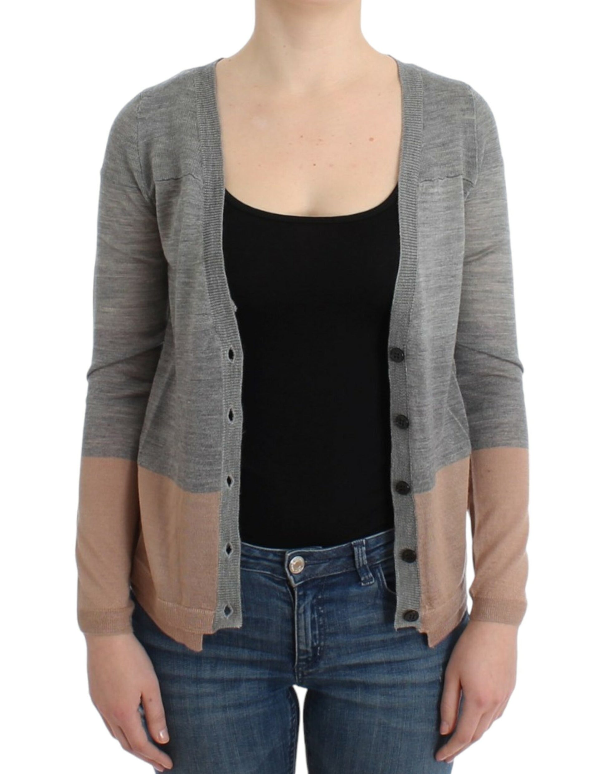 Elegant Gray Acrylic & Wool Cardigan - SEHABRANDS