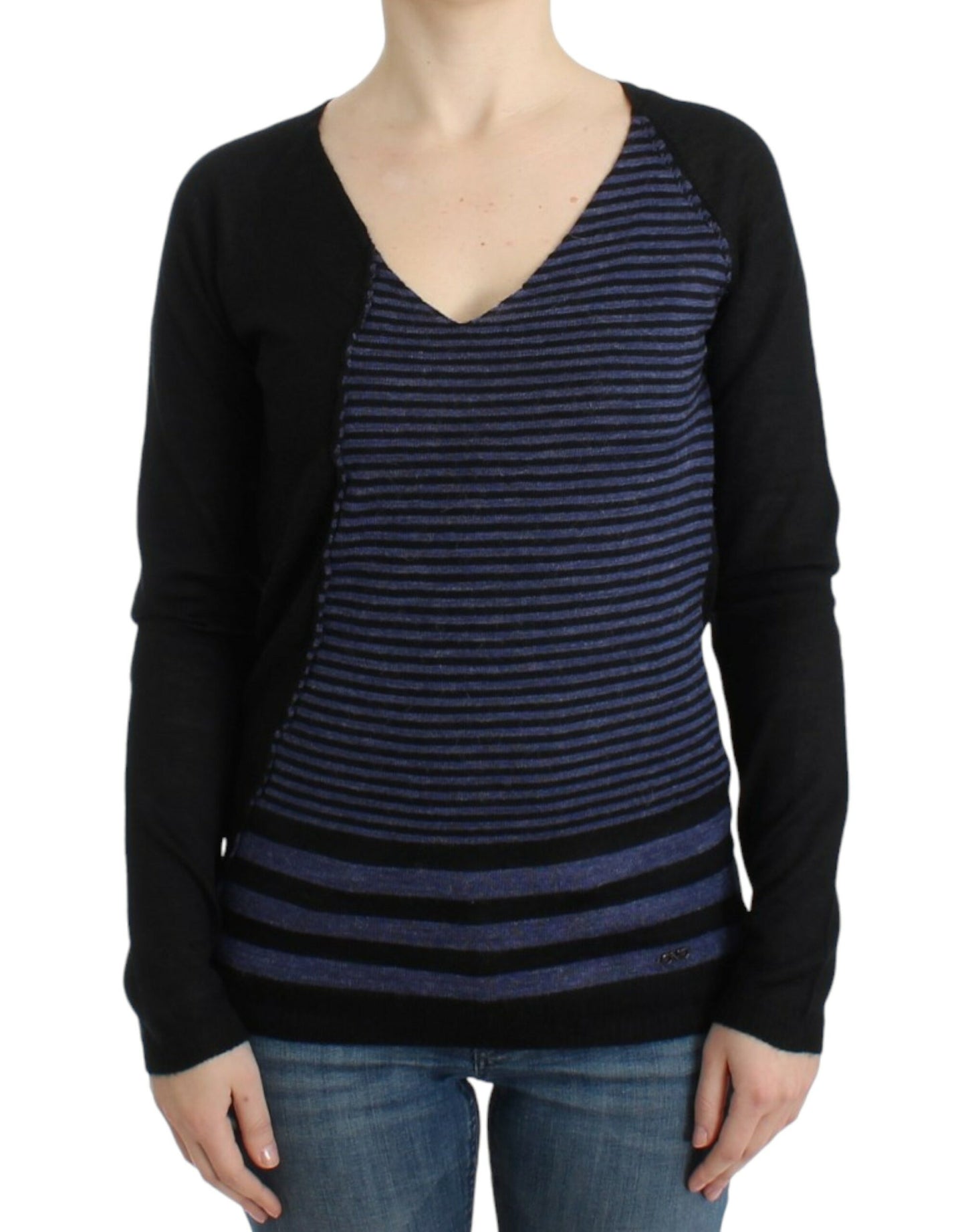 Chic Striped V-Neck Wool Blend Sweater - SEHABRANDS