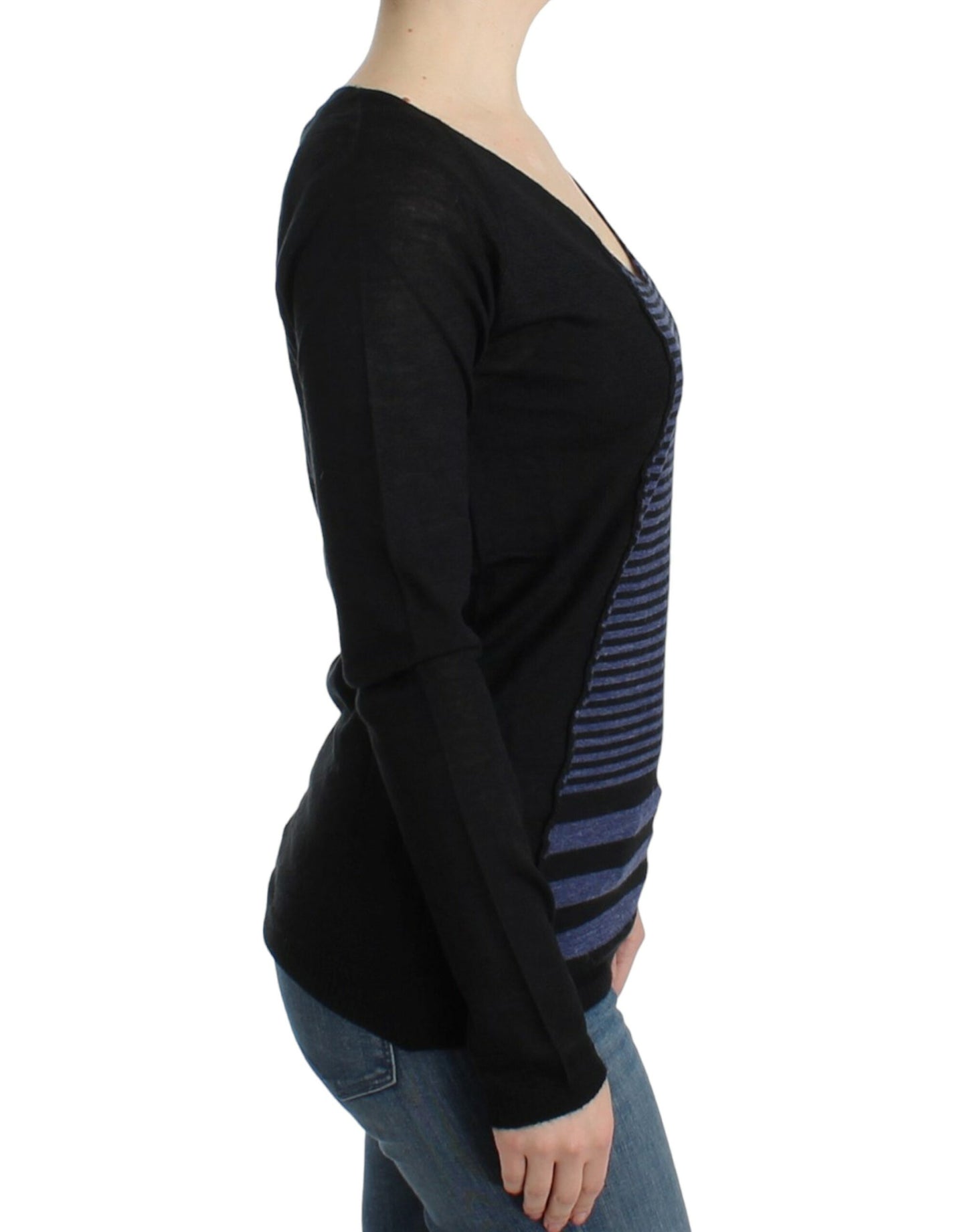 Chic Striped V-Neck Wool Blend Sweater - SEHABRANDS