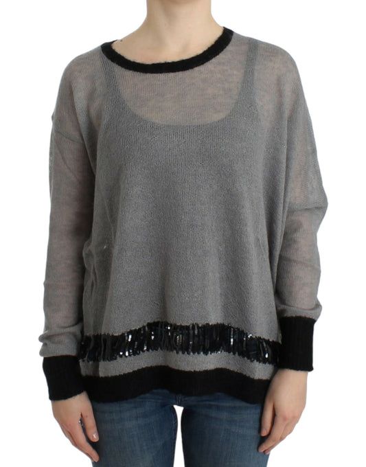 Chic Asymmetric Embellished Knit Sweater - SEHABRANDS