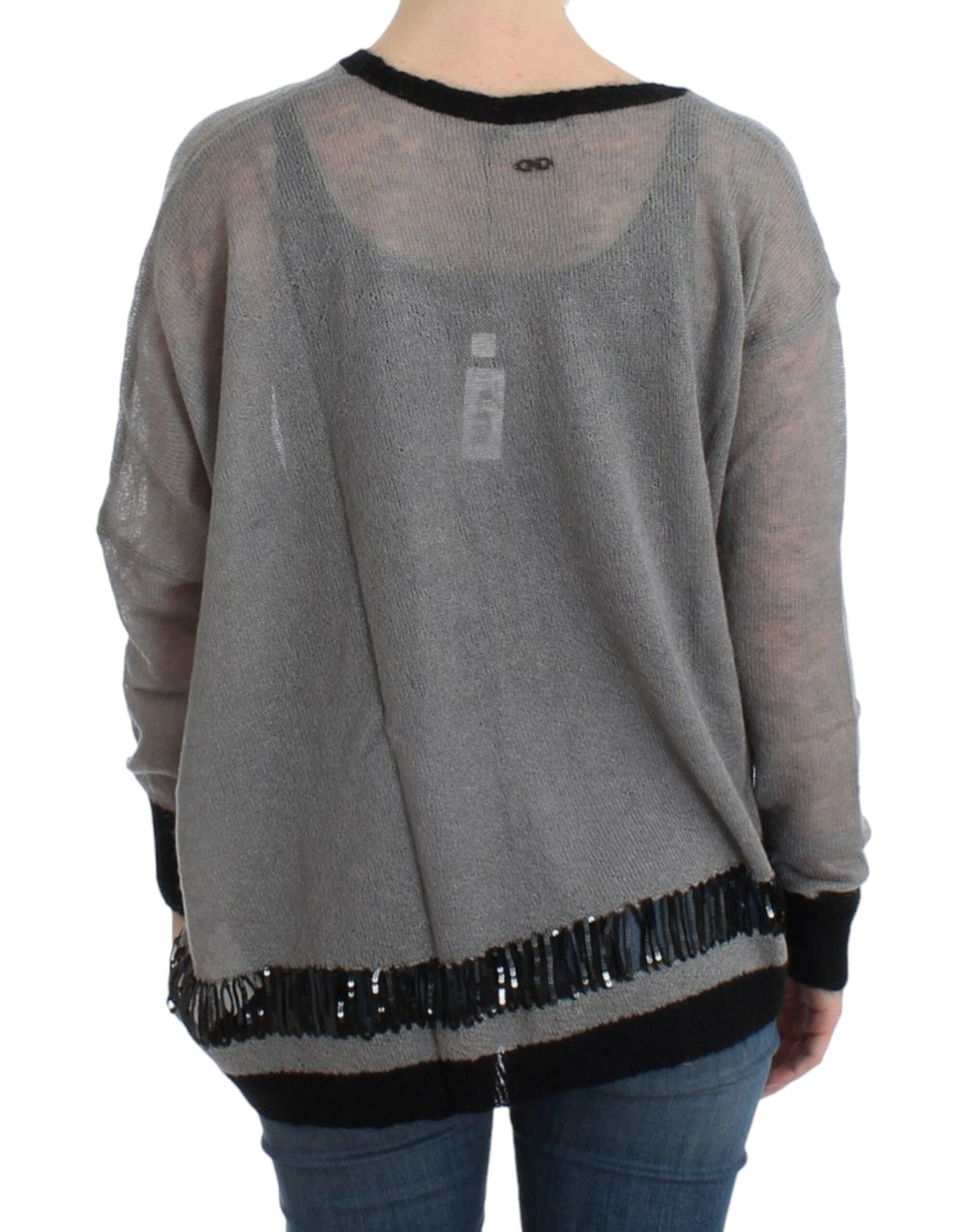 Chic Asymmetric Embellished Knit Sweater - SEHABRANDS