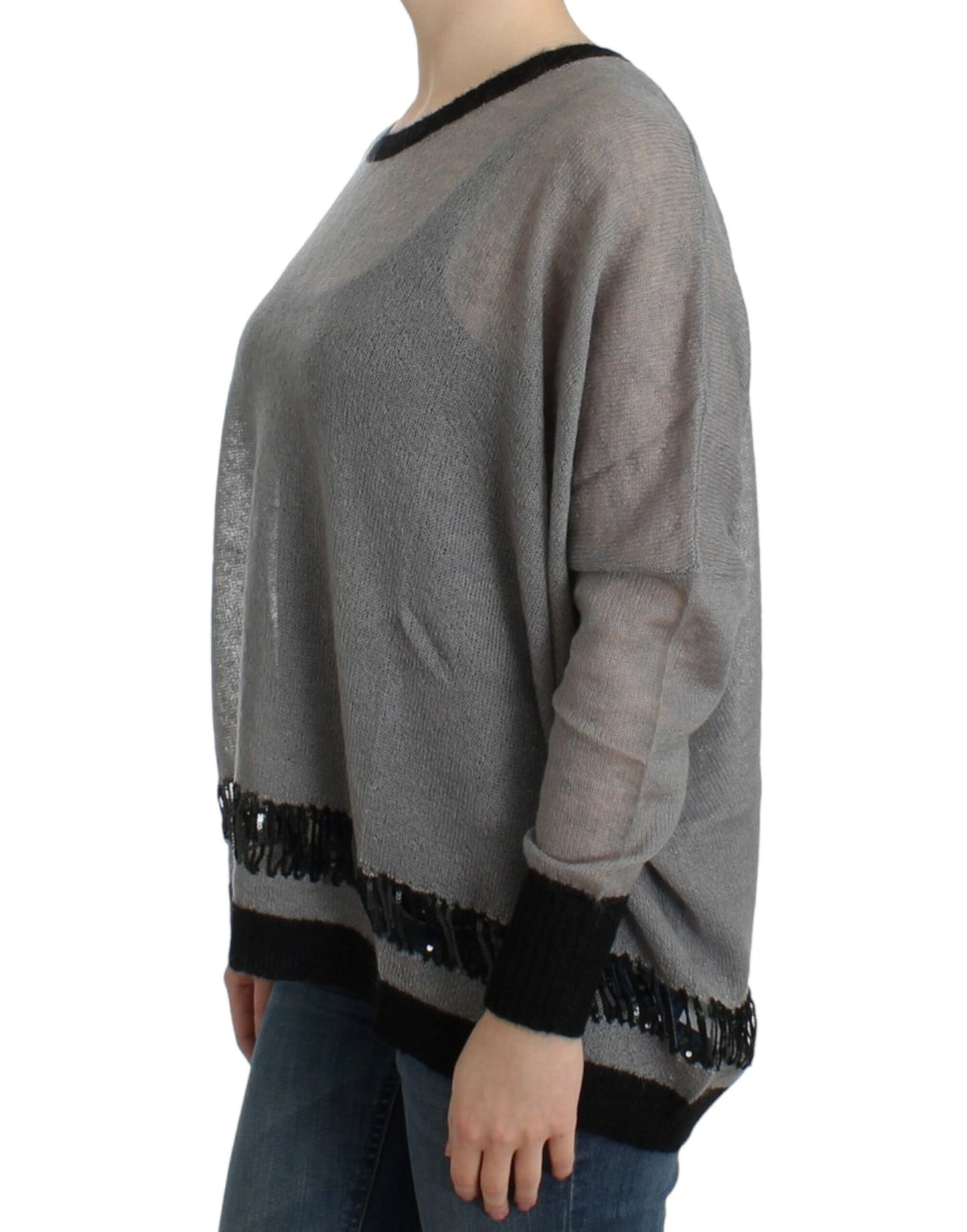 Chic Asymmetric Embellished Knit Sweater - SEHABRANDS