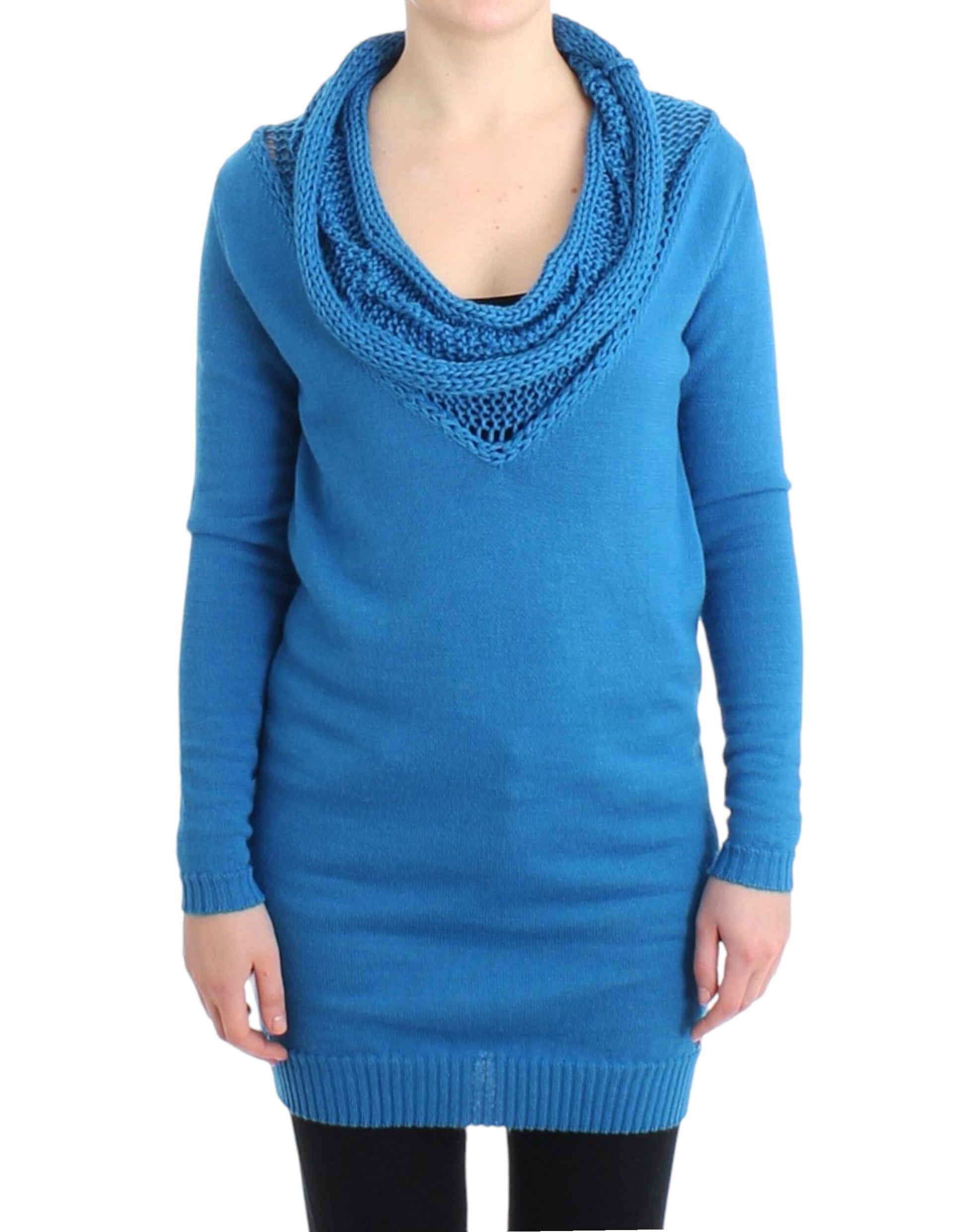 Cozy Scoop Neck Blue Knit Sweater - SEHABRANDS