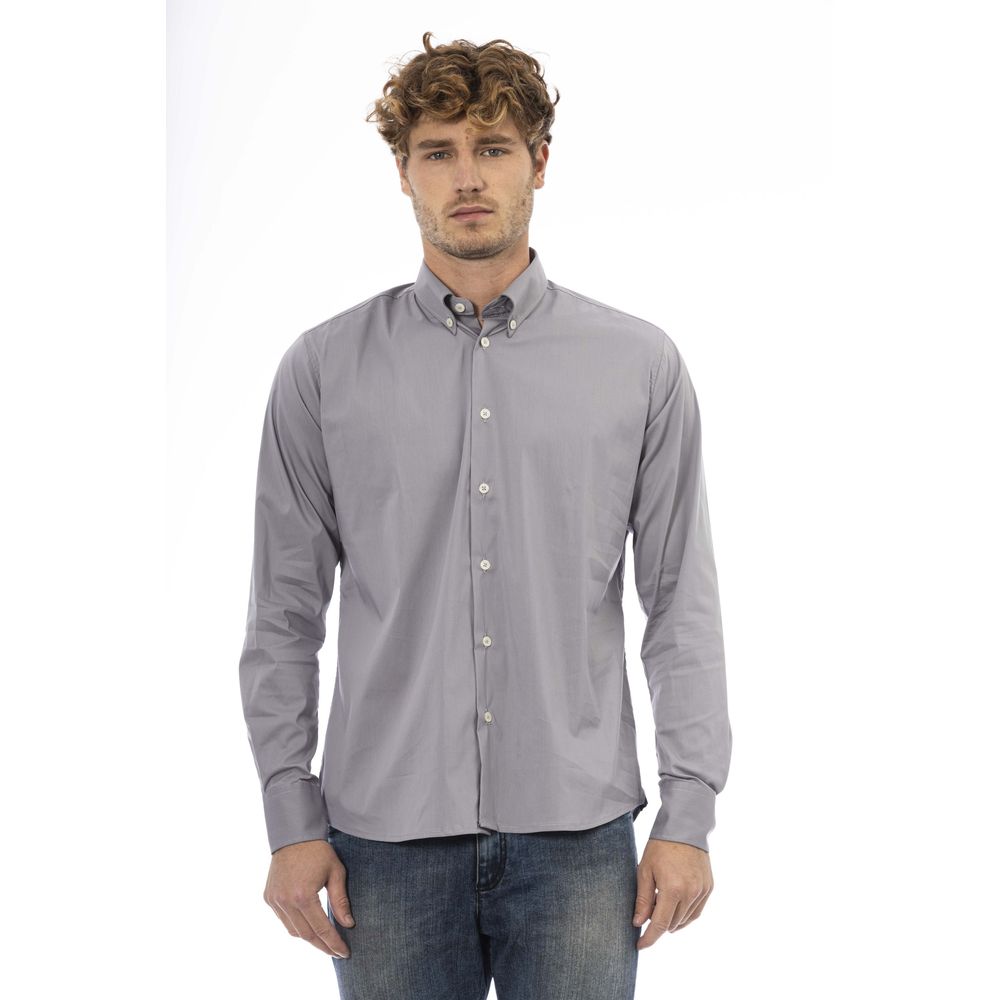 Gray Cotton Men Shirt - SEHABRANDS