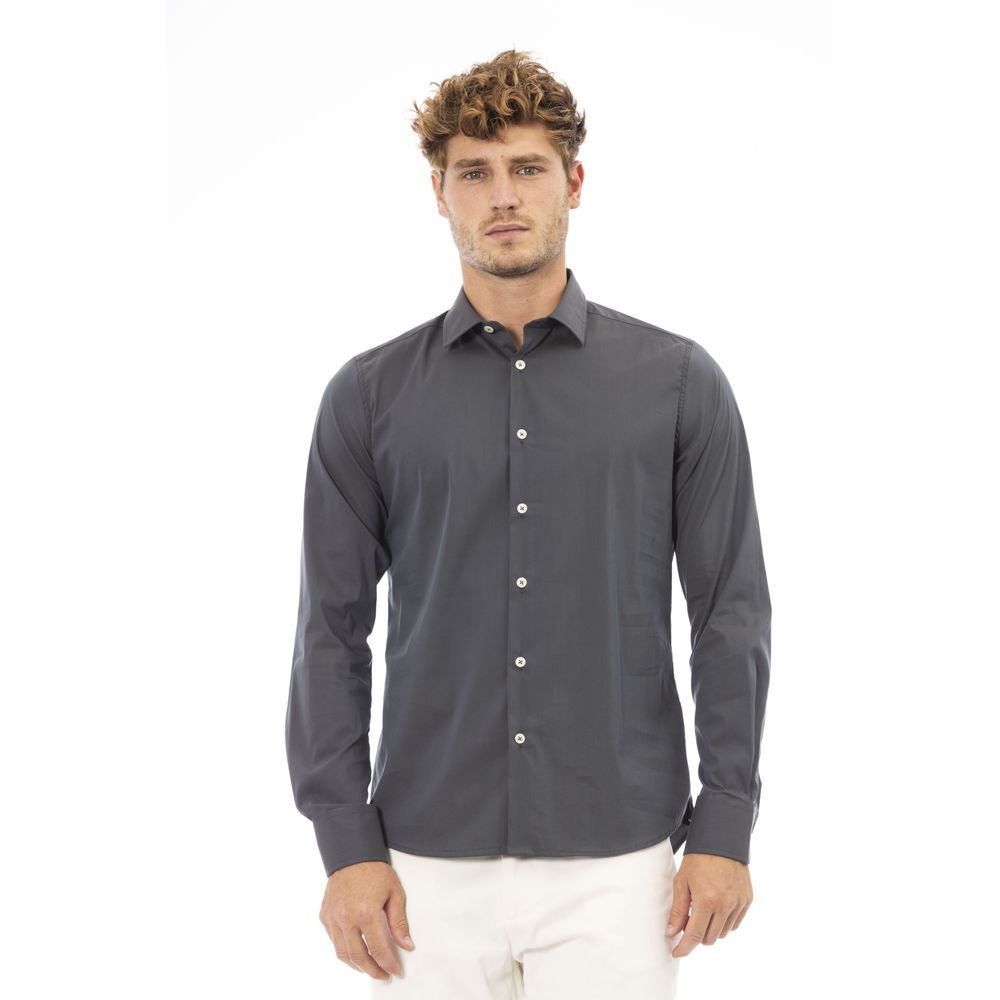 Gray Cotton Men Shirt - SEHABRANDS