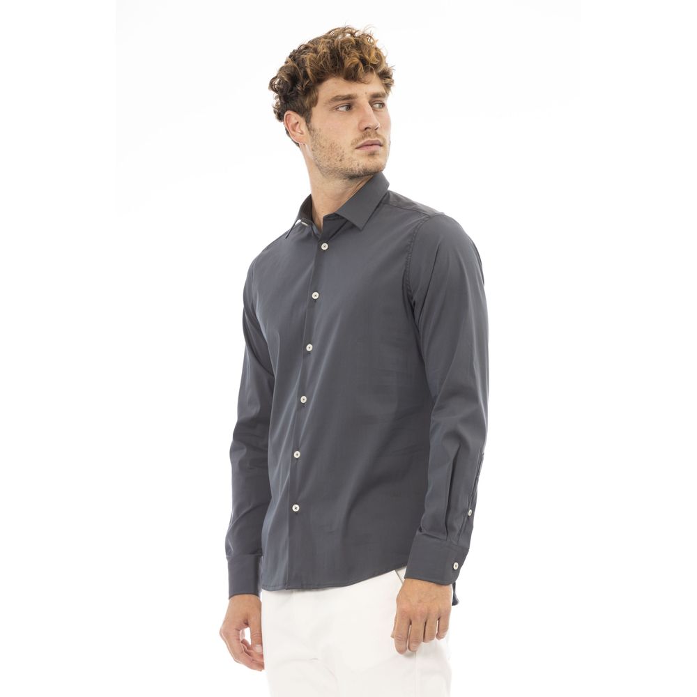 Gray Cotton Men Shirt - SEHABRANDS