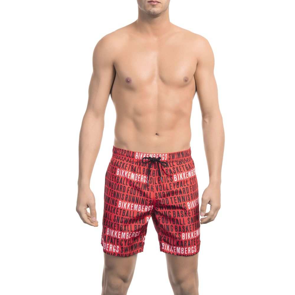 Red Polyester Men Swim Short - SEHABRANDS