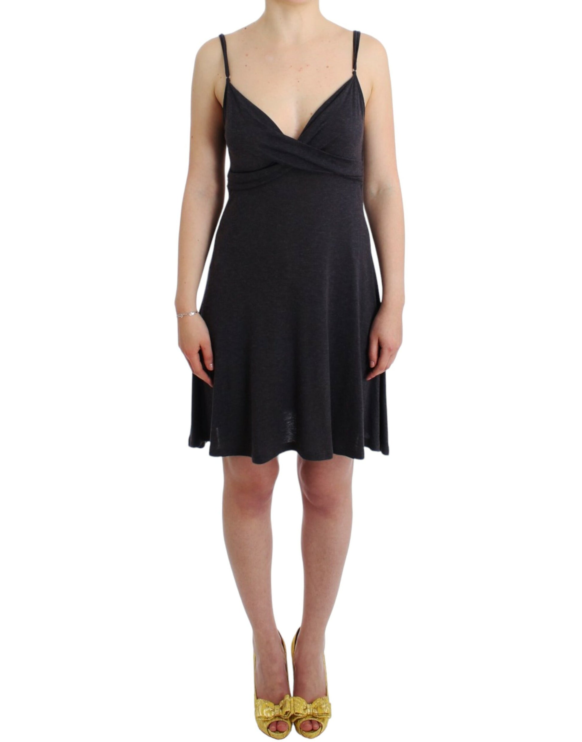 Chic Gray Knee-Length Spaghetti Strap Dress - SEHABRANDS