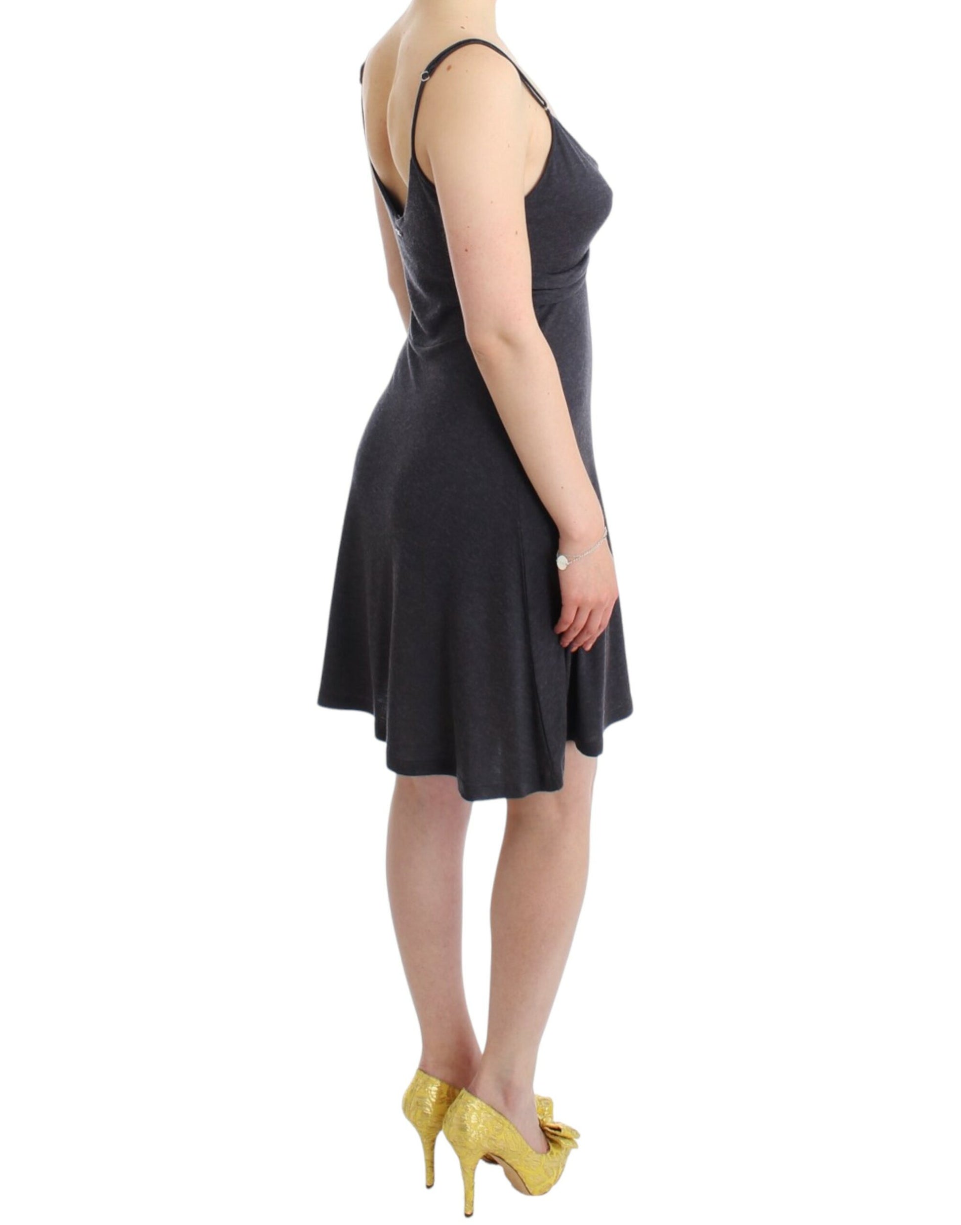 Chic Gray Knee-Length Spaghetti Strap Dress - SEHABRANDS