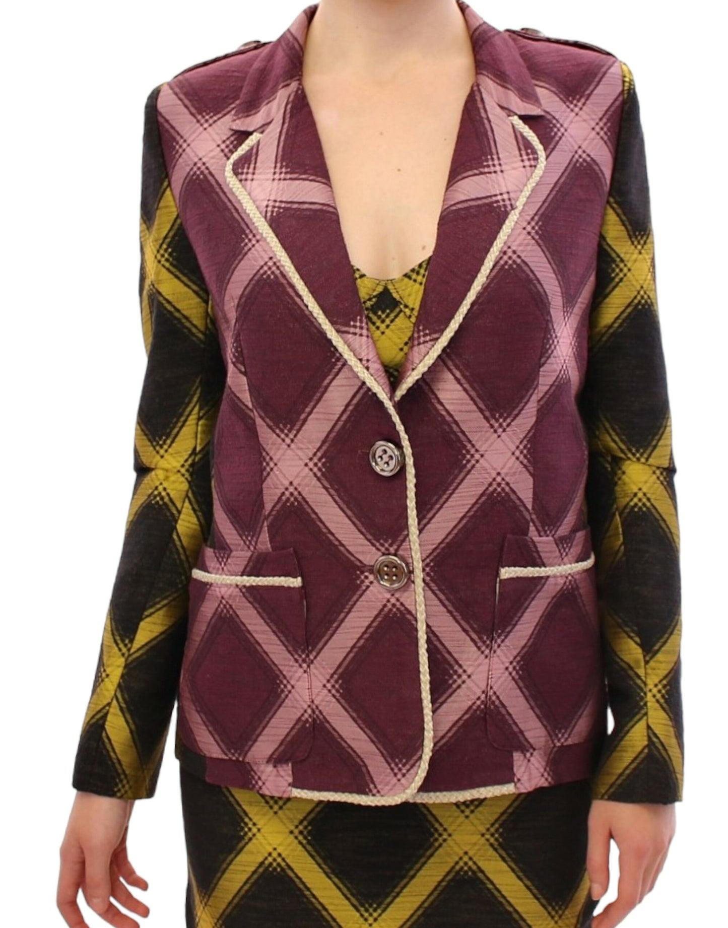 Chic Purple Checkered Jacket Blazer - SEHABRANDS