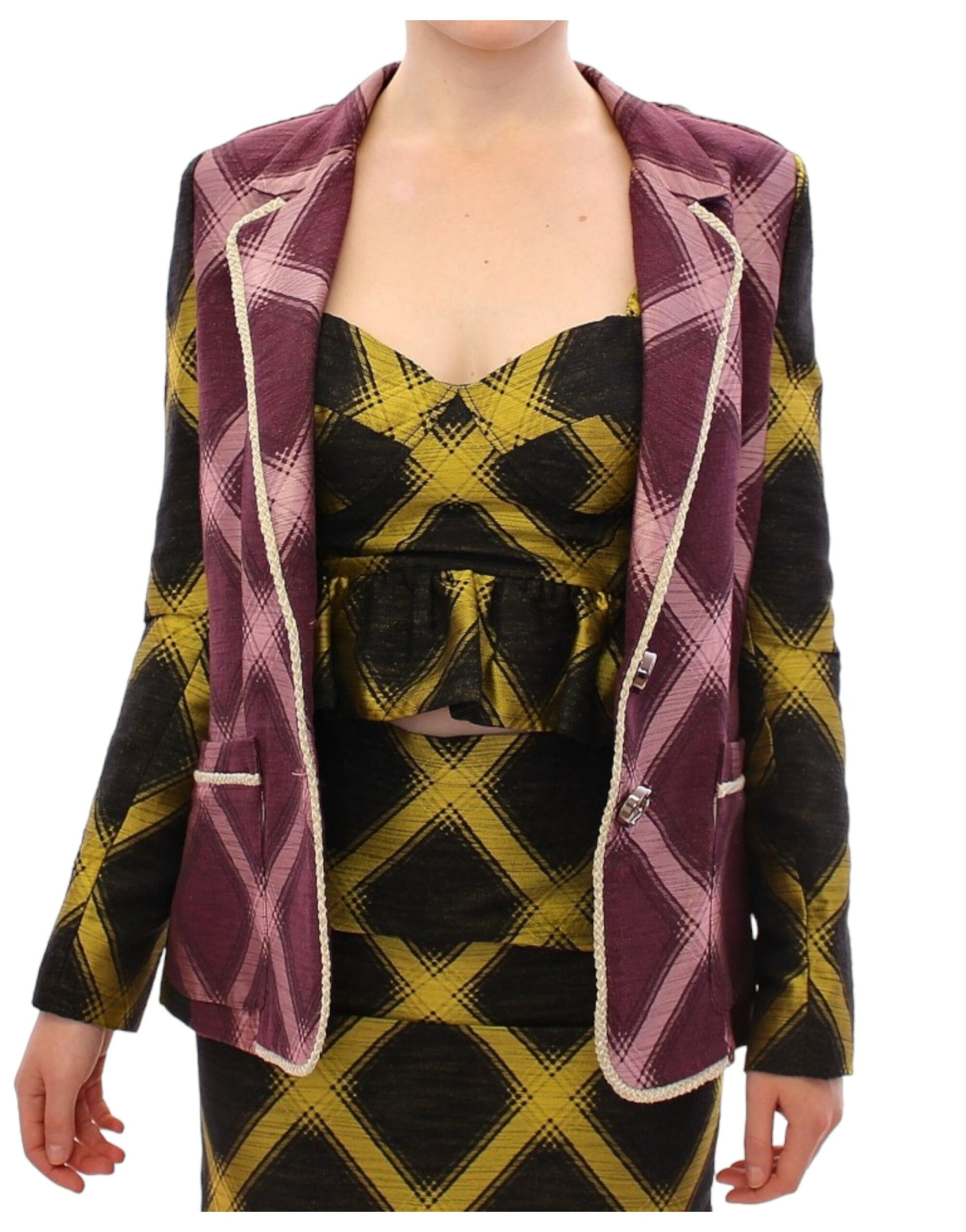 Chic Purple Checkered Jacket Blazer - SEHABRANDS